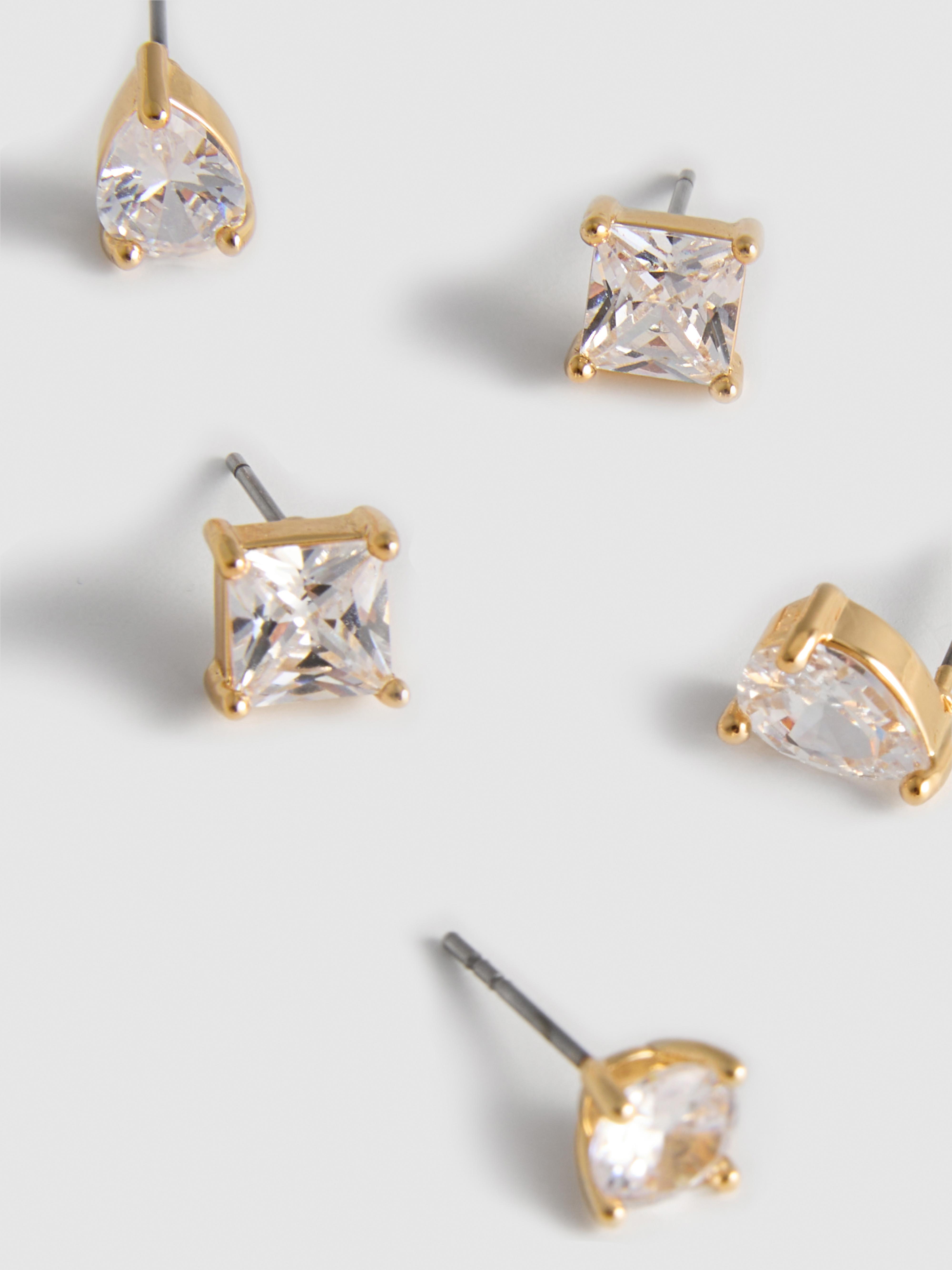 3pk Diamanté Stud Earrings