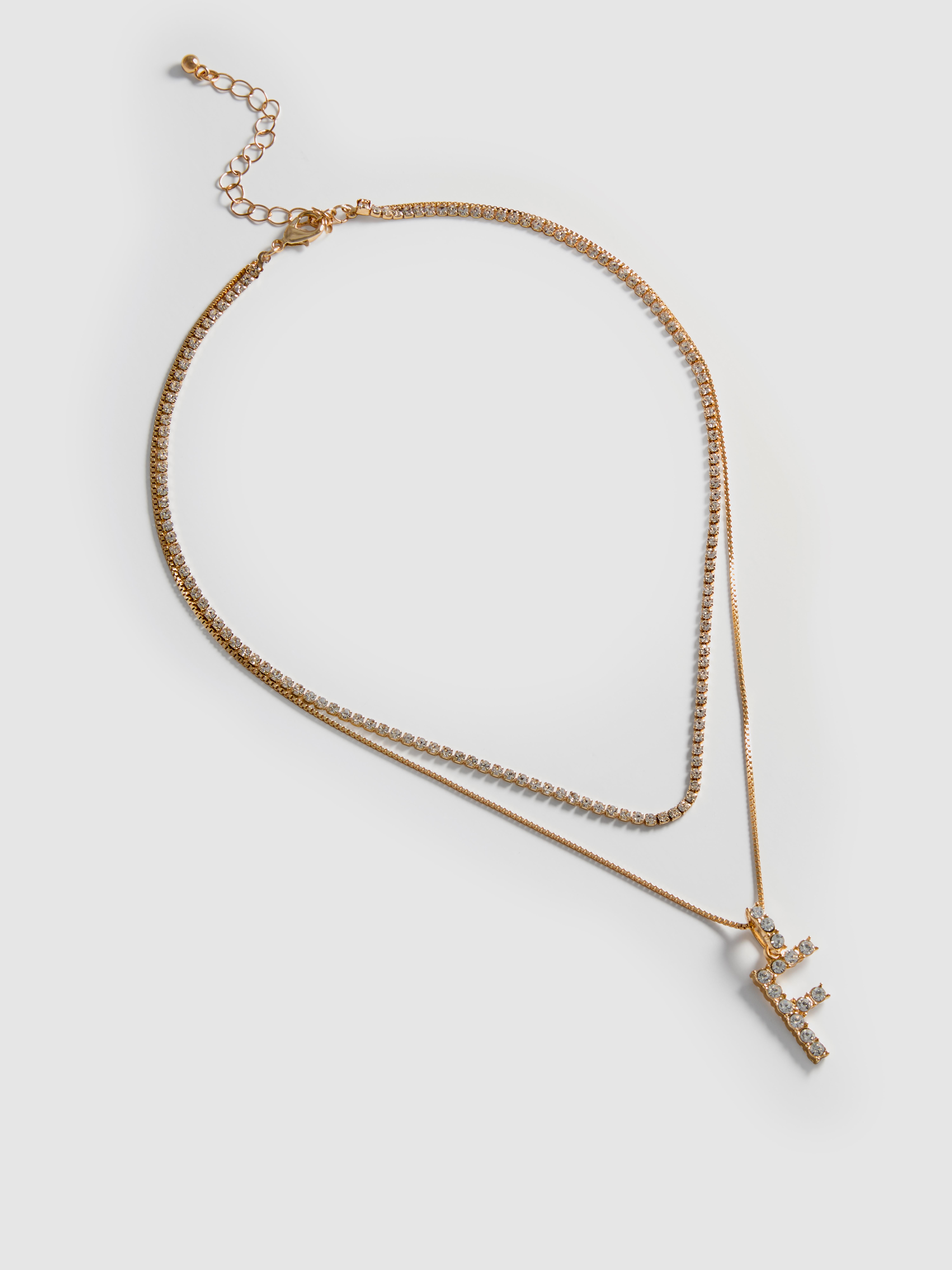 Diamanté Two Chain Initial Necklace