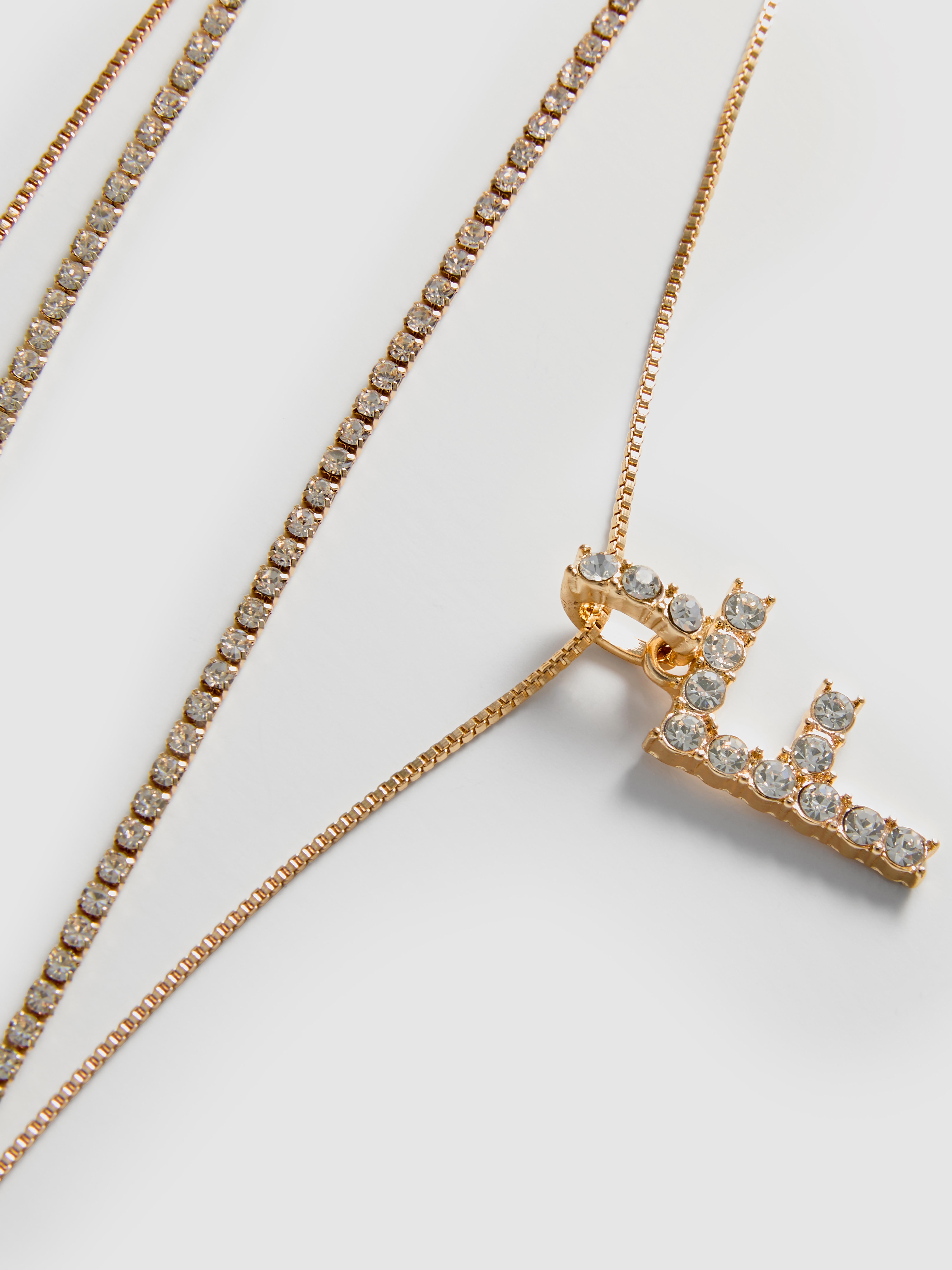 Diamanté Two Chain Initial Necklace