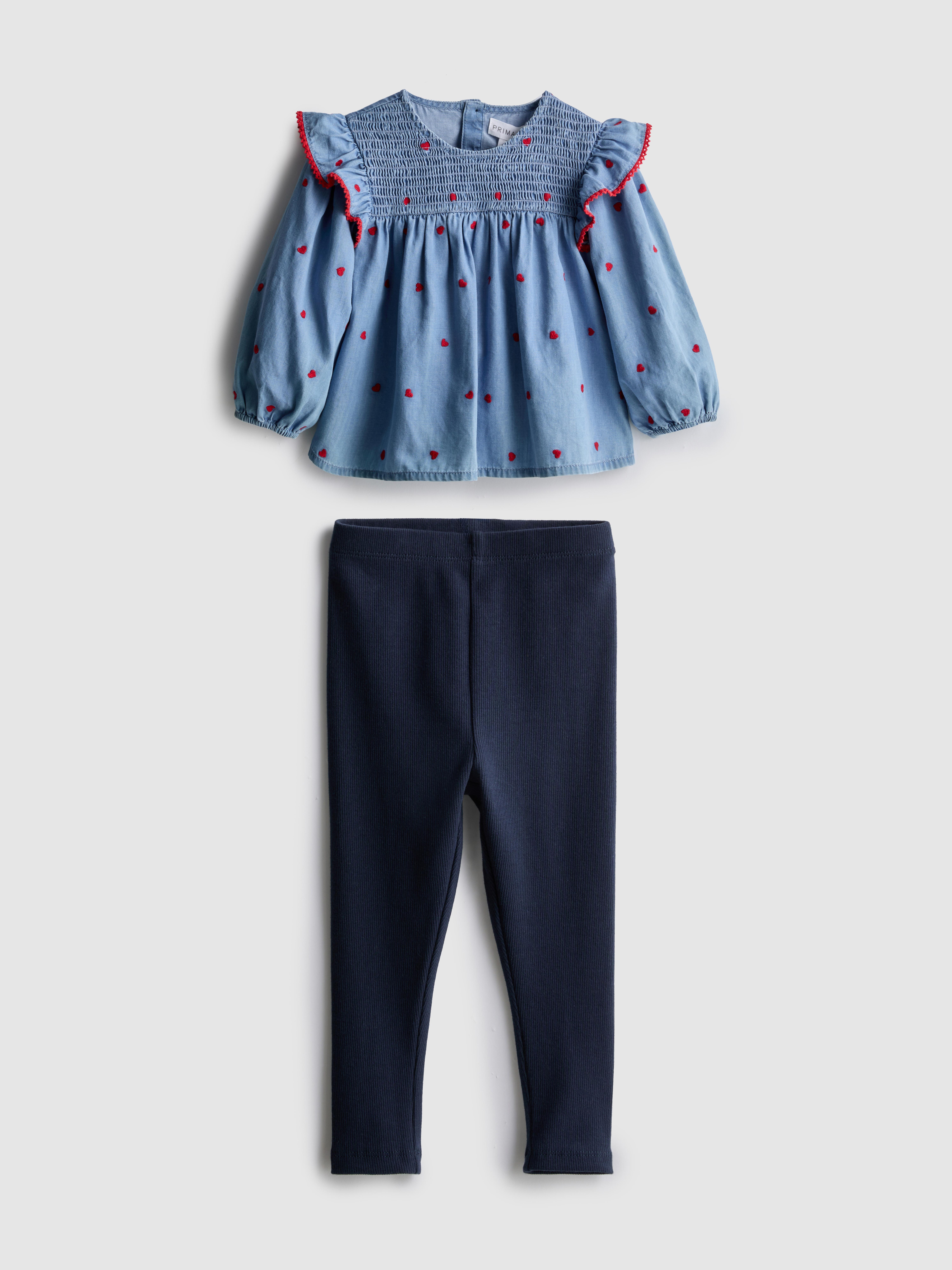 0-36mths | Chambray Embroidered Blouse and Leggings Set
