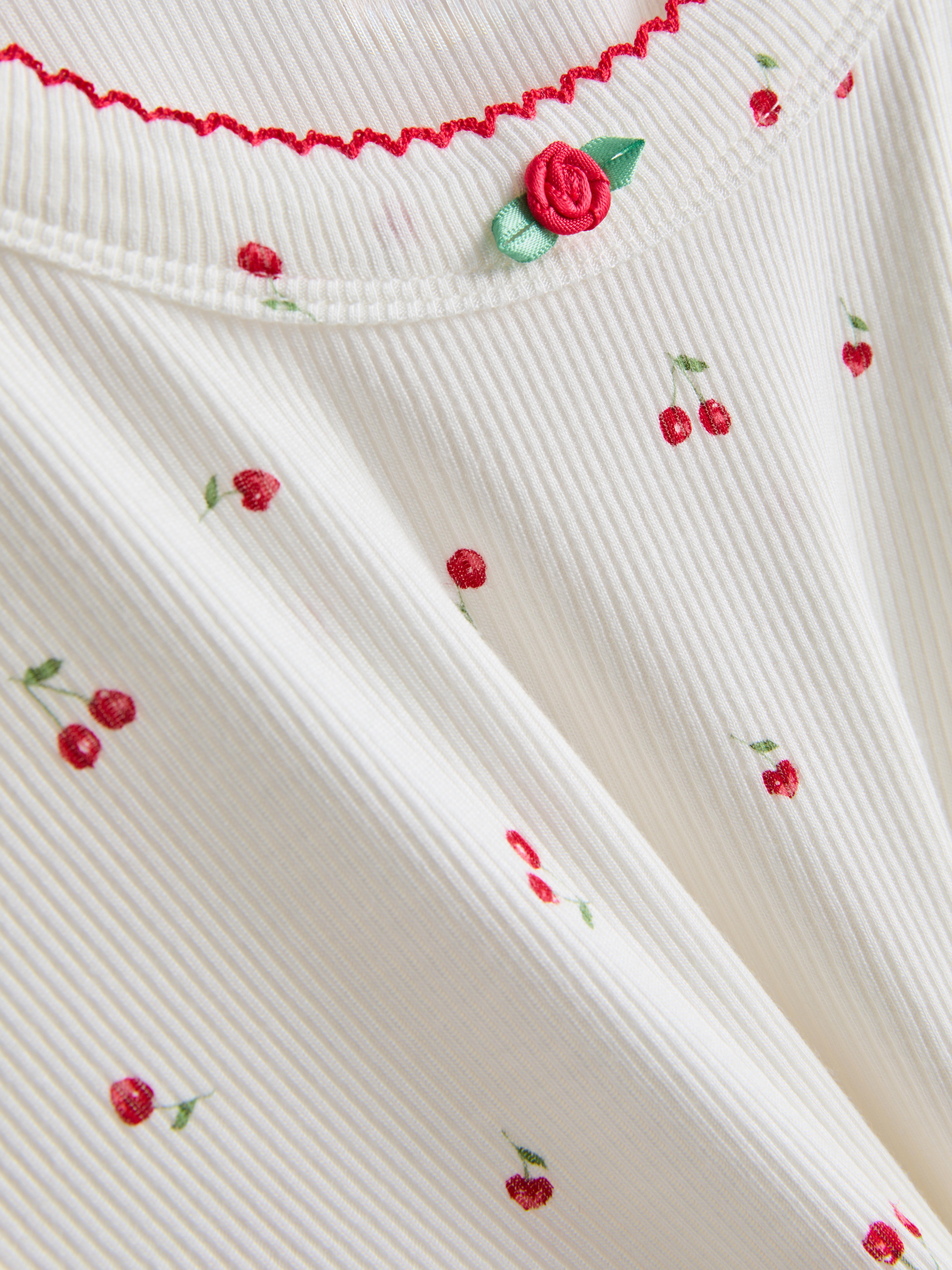 Ribbed Cherry Print Long Sleeve Pyjama Top