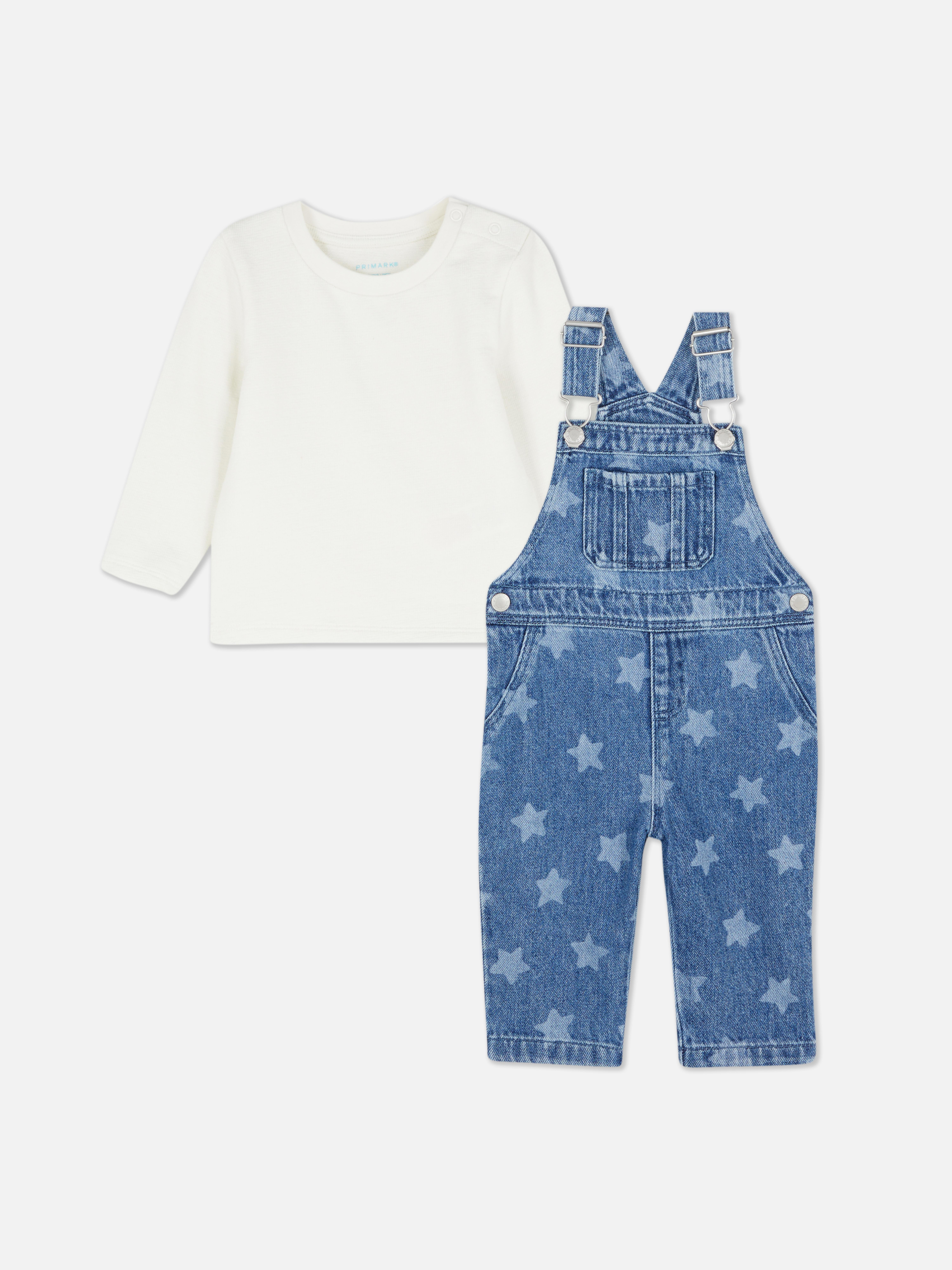 0-36 meses | Camiseta de manga larga y peto denim