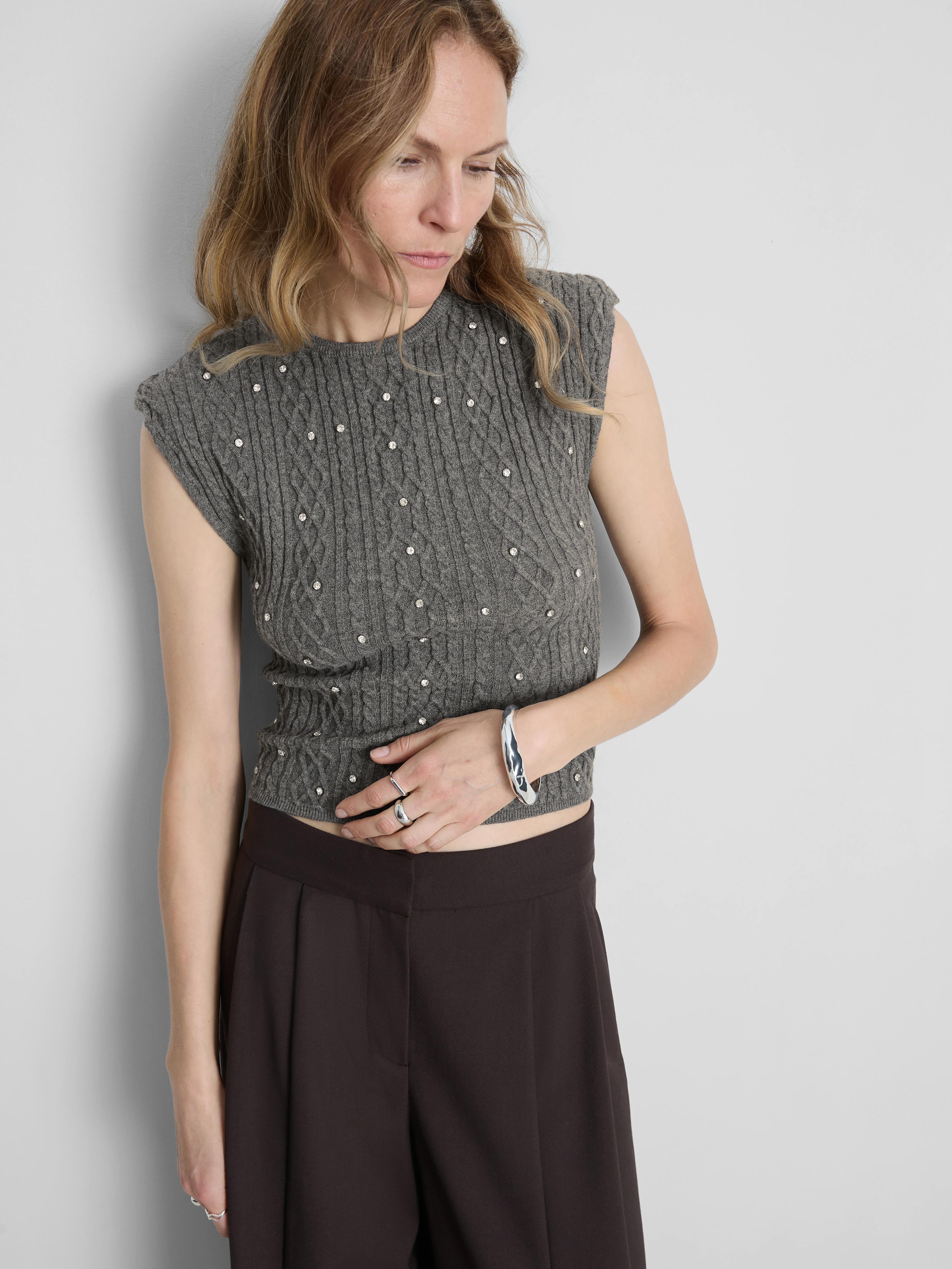 Diamanté Embellished Cable Knit Vest