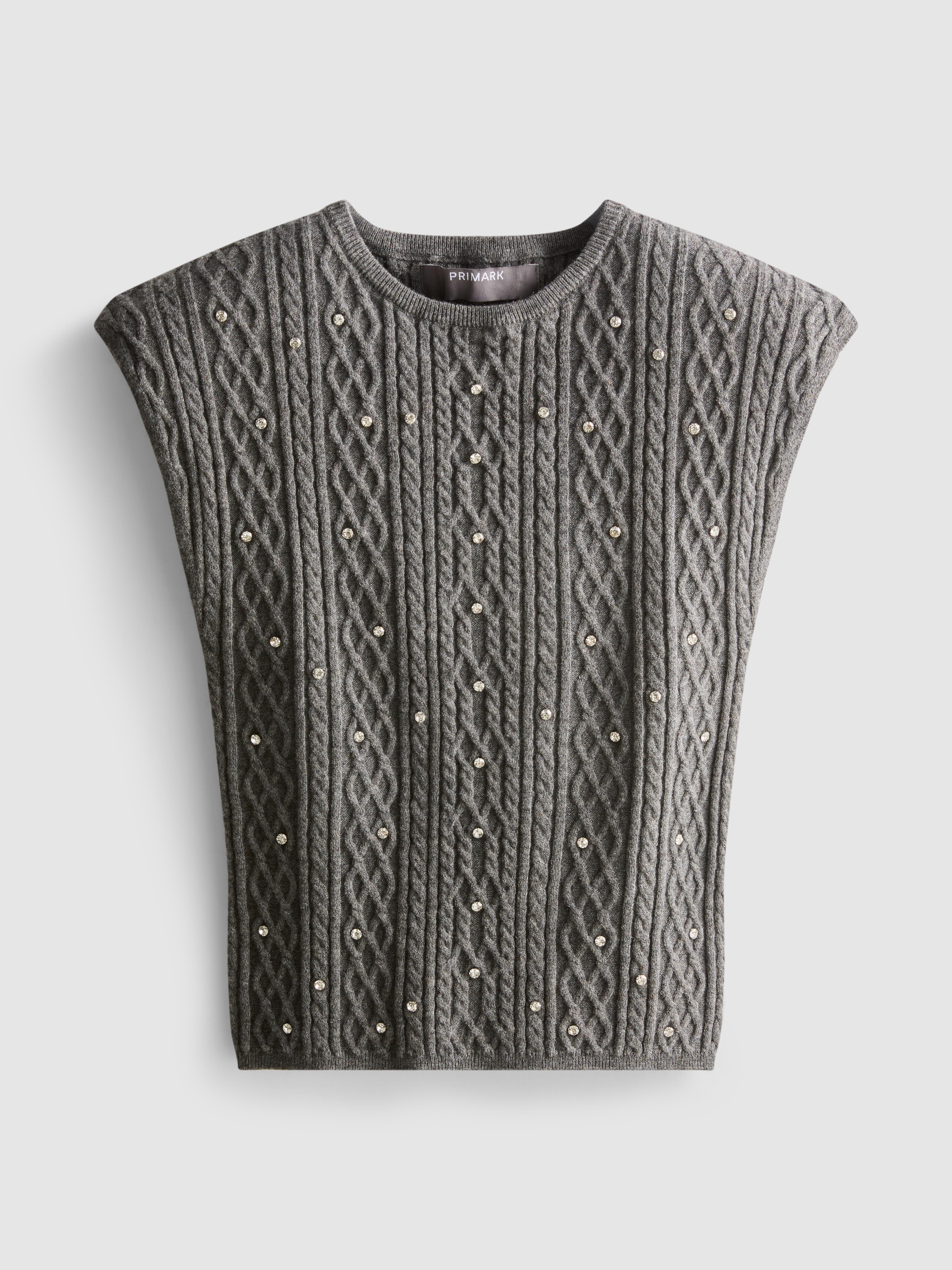 Diamanté Embellished Cable Knit Vest