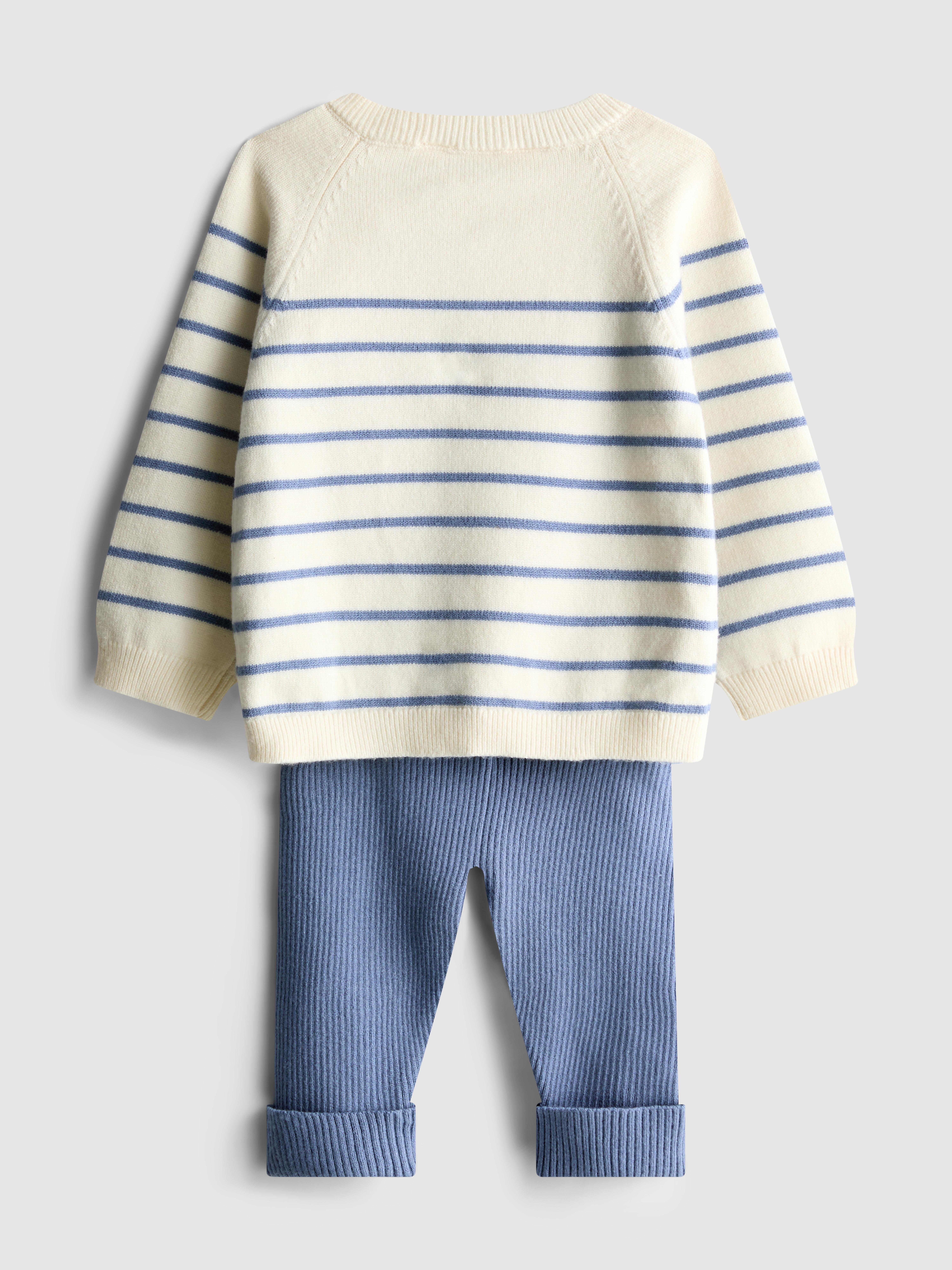 3–24 mes. | Komplet črtastega puloverja in pajkic