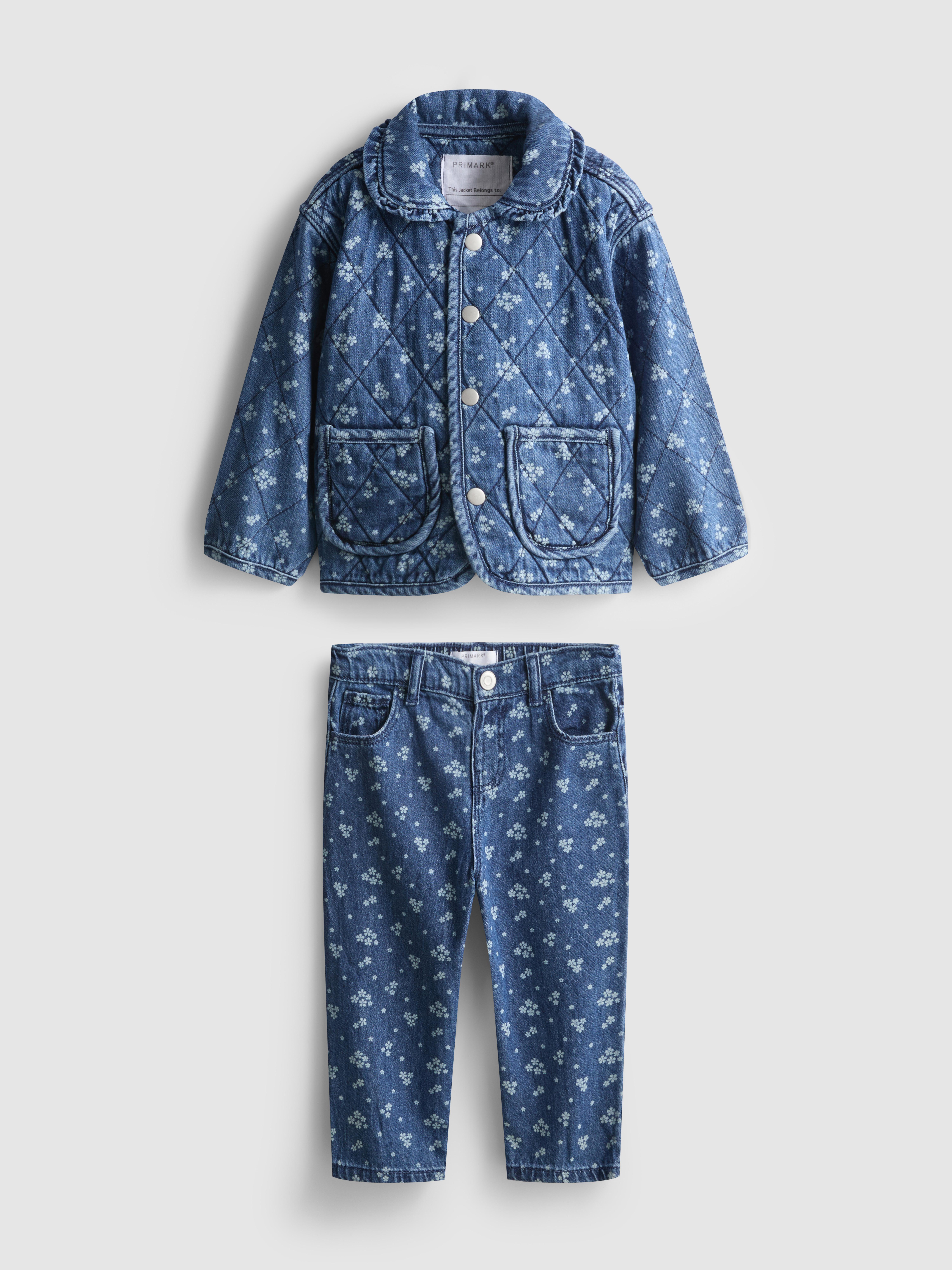 0-36mths | Quilted Floral Denim Jacket and Jeans Set