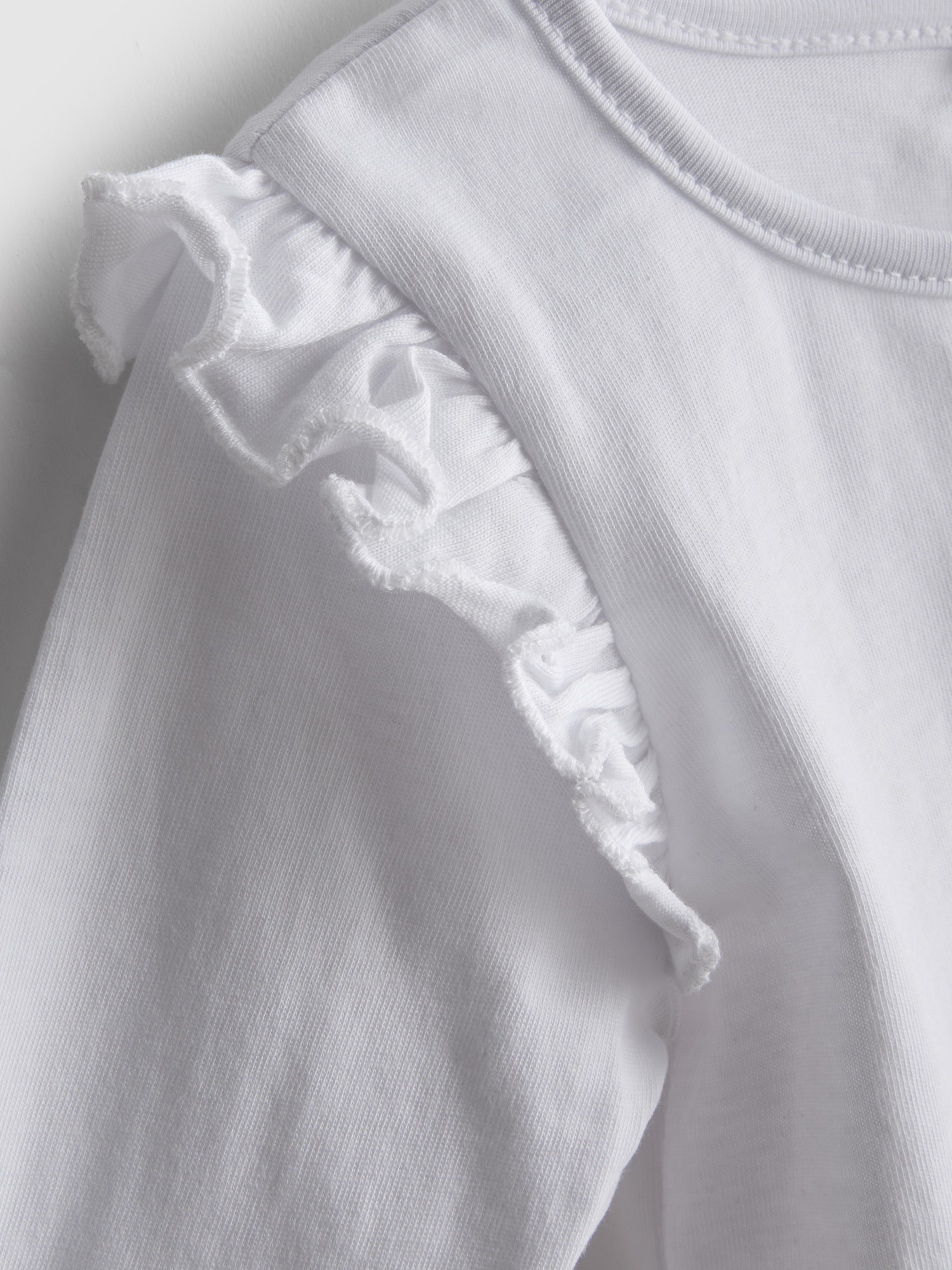 0-36mths | Ruffle Long Sleeve T-Shirt and Heart Embroidered Dungarees Set