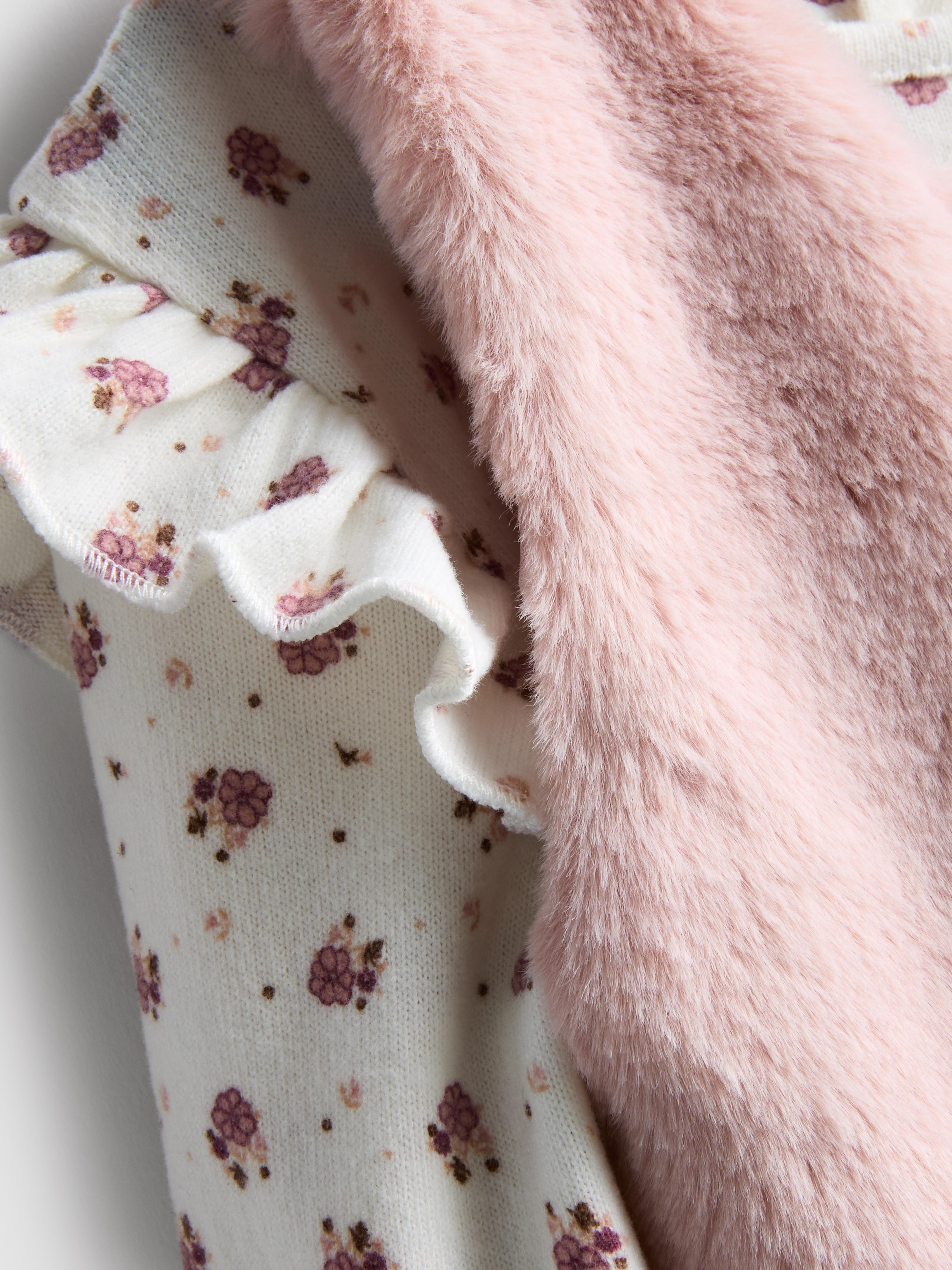 Baby Girls Multi 0-36mths | Long Sleeve T-Shirt, Jeggings and Faux Fur Vest Set