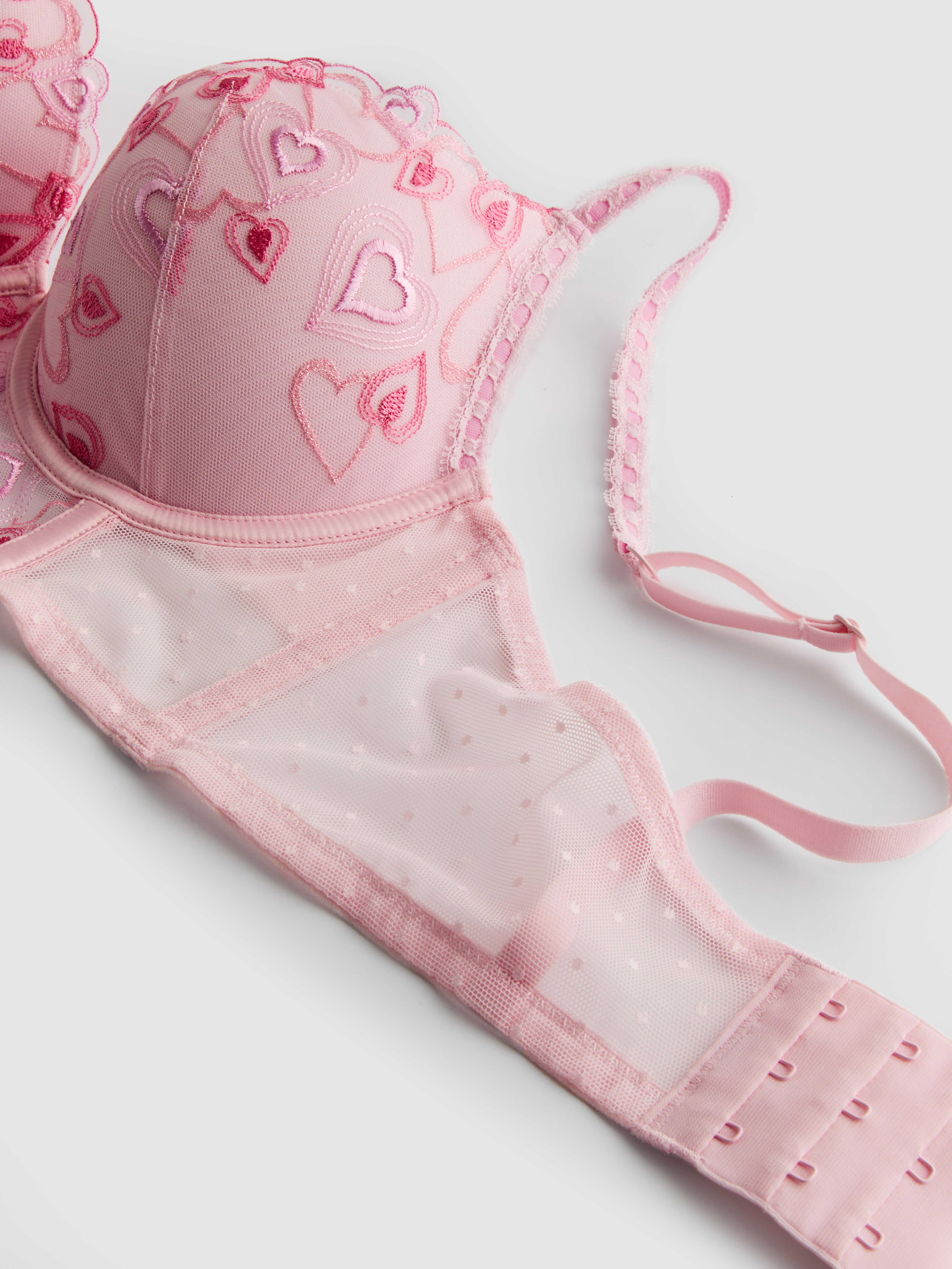 Heart Embroidered Push-Up Bra