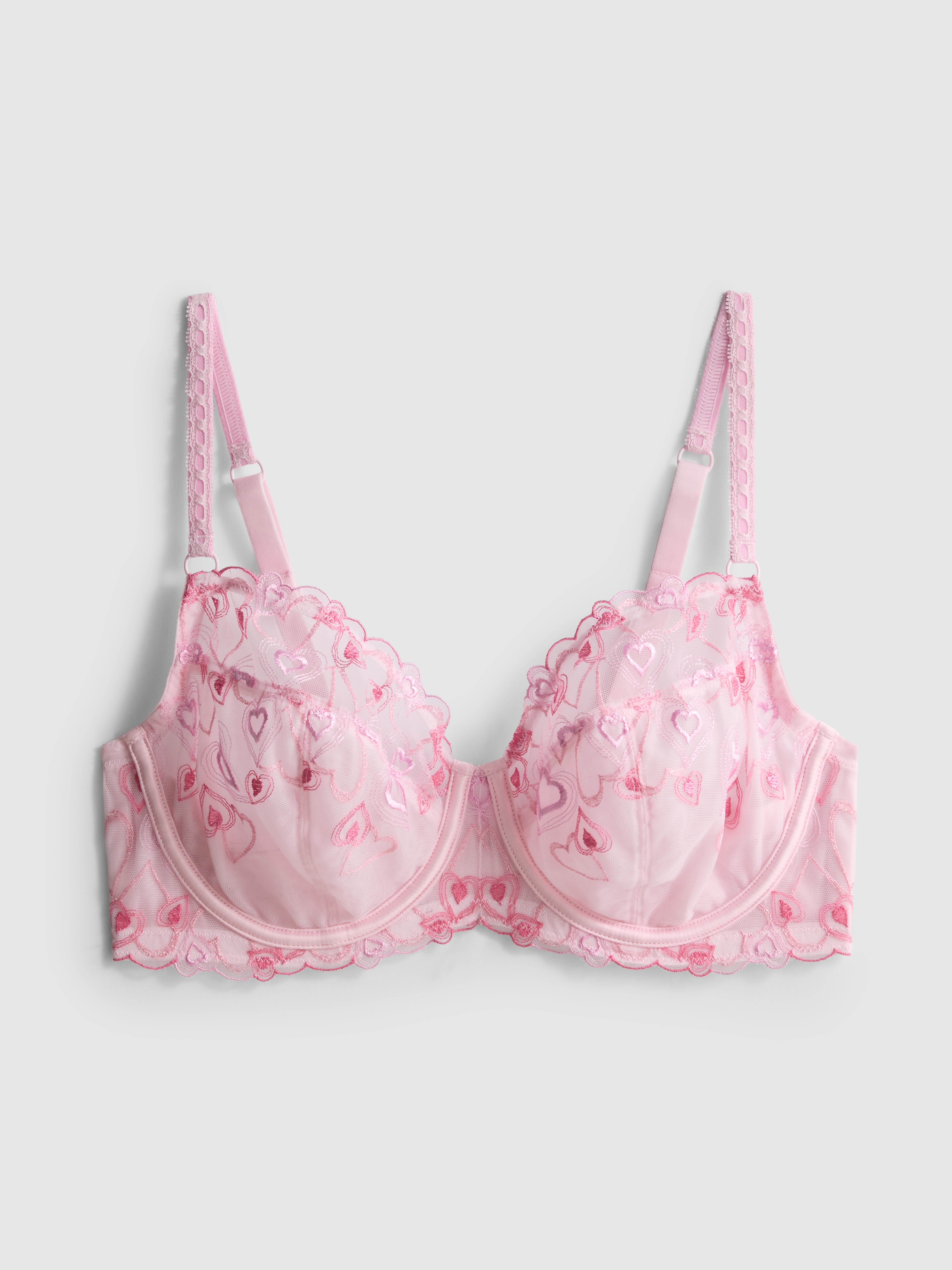 D-H Heart Embroidered Non-Padded Bra