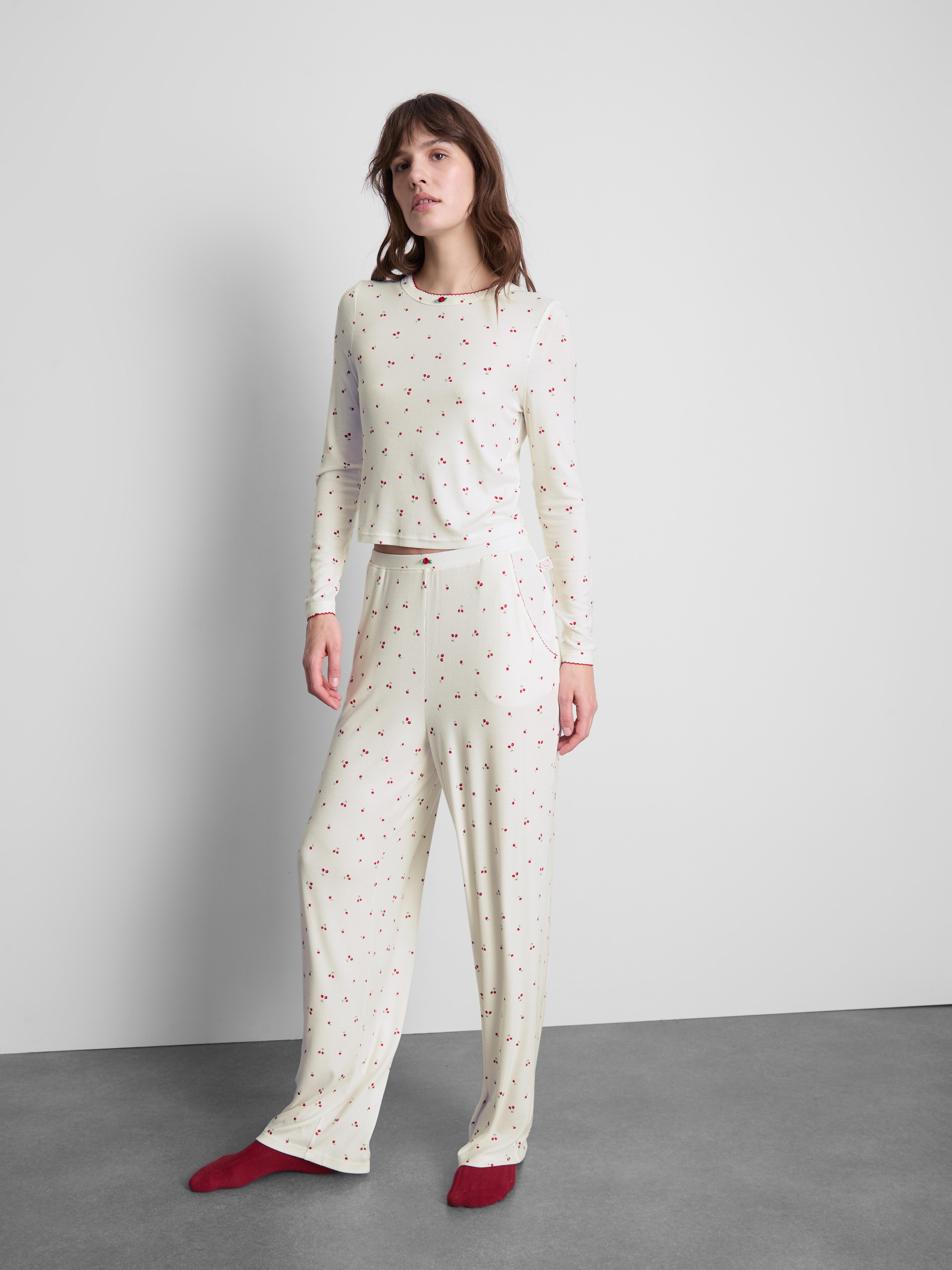 Ribbed Cherry Print Pyjama Bottoms