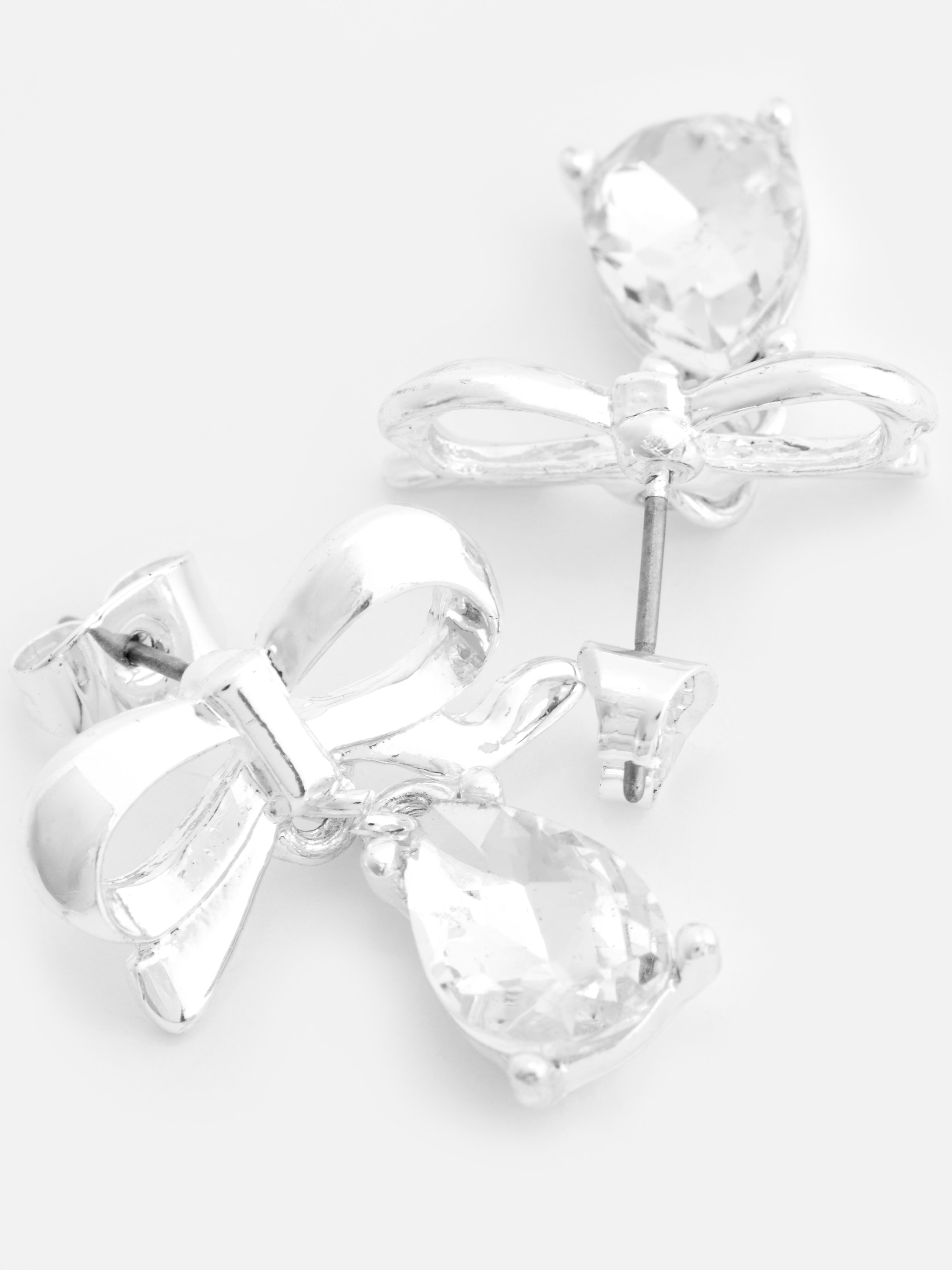 Bow Diamanté Drop Stud Earrings