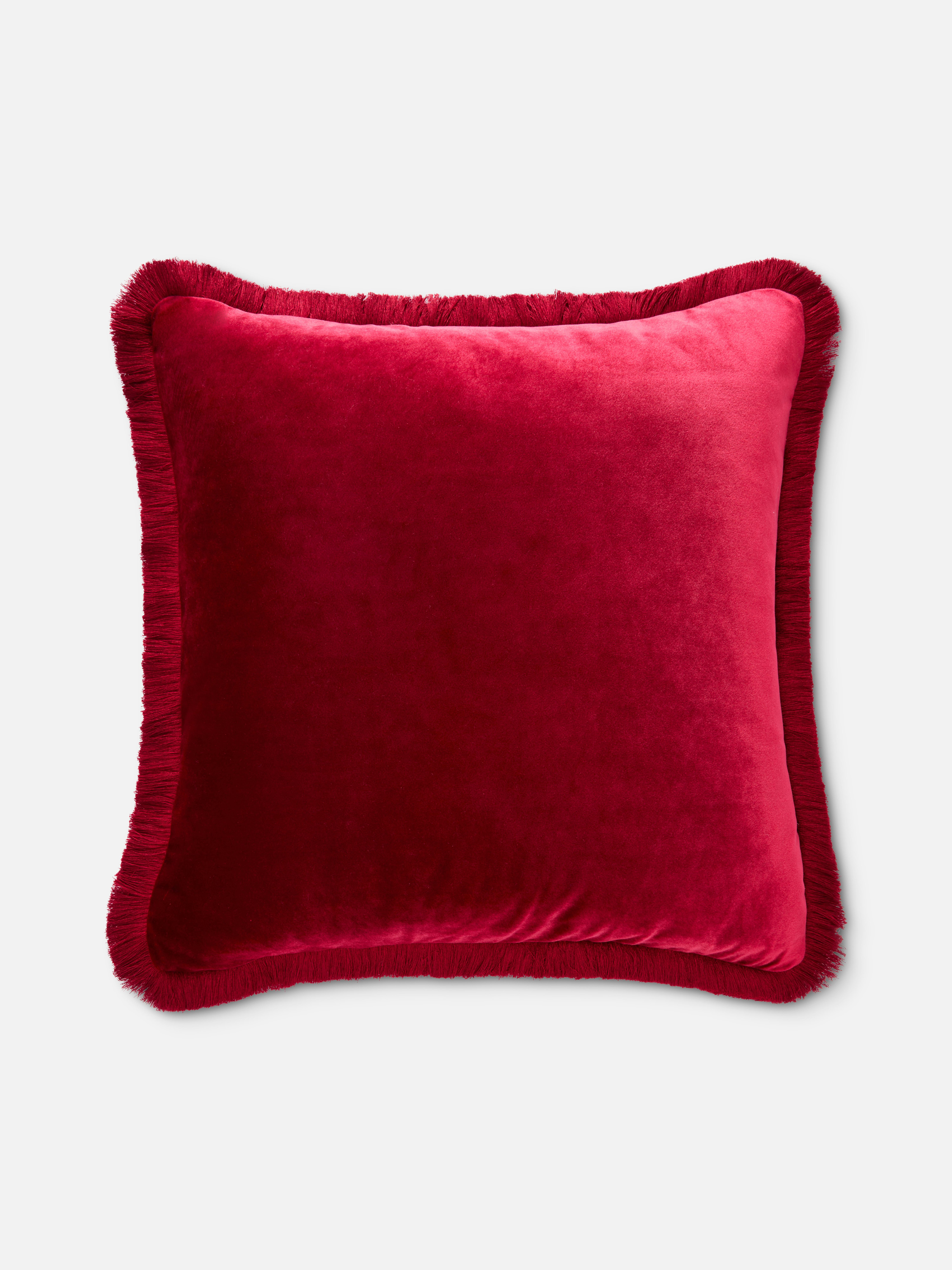 Coussin carré en velours à franges The Edit