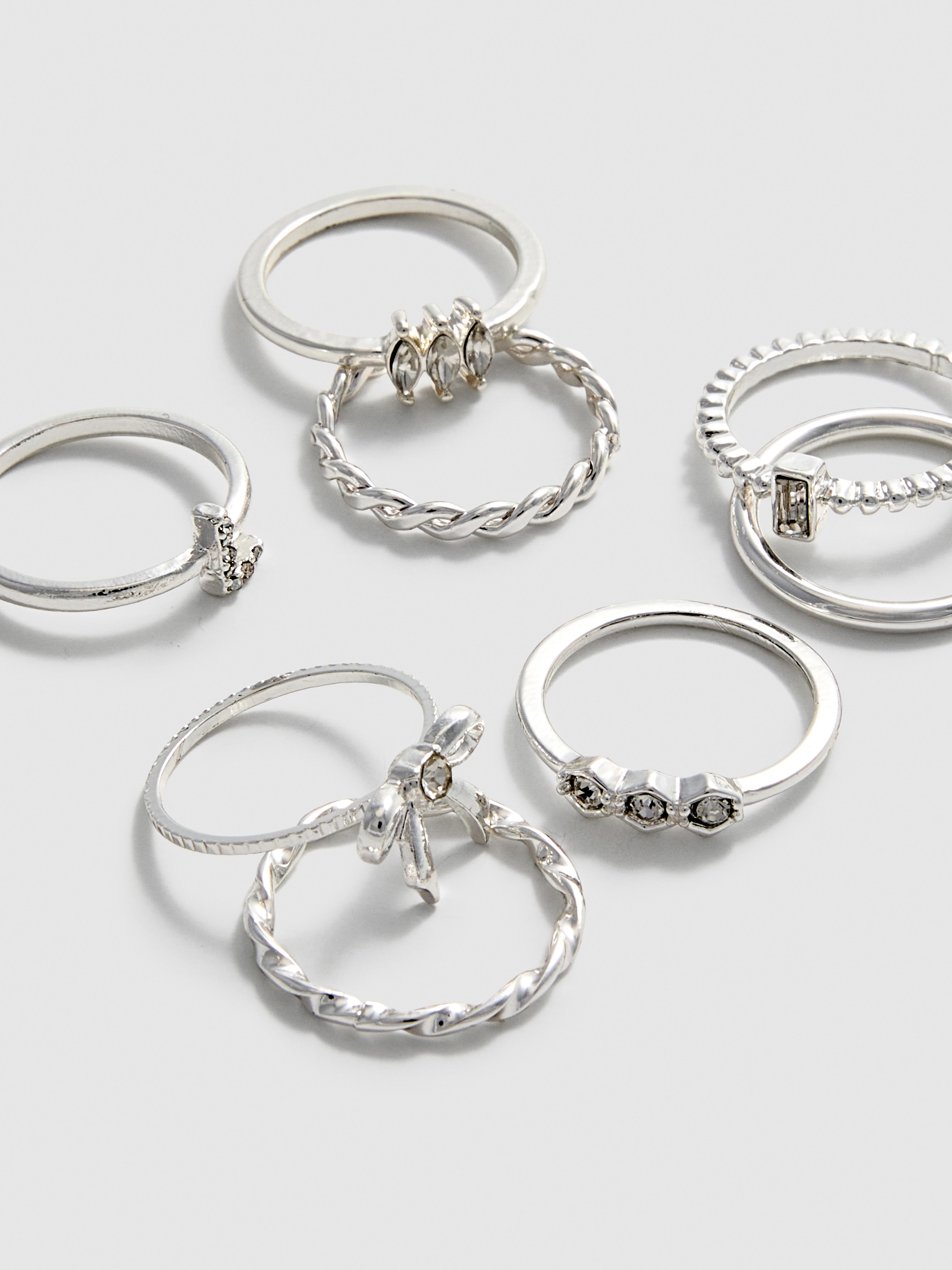 8pk Bow Initial Rings White