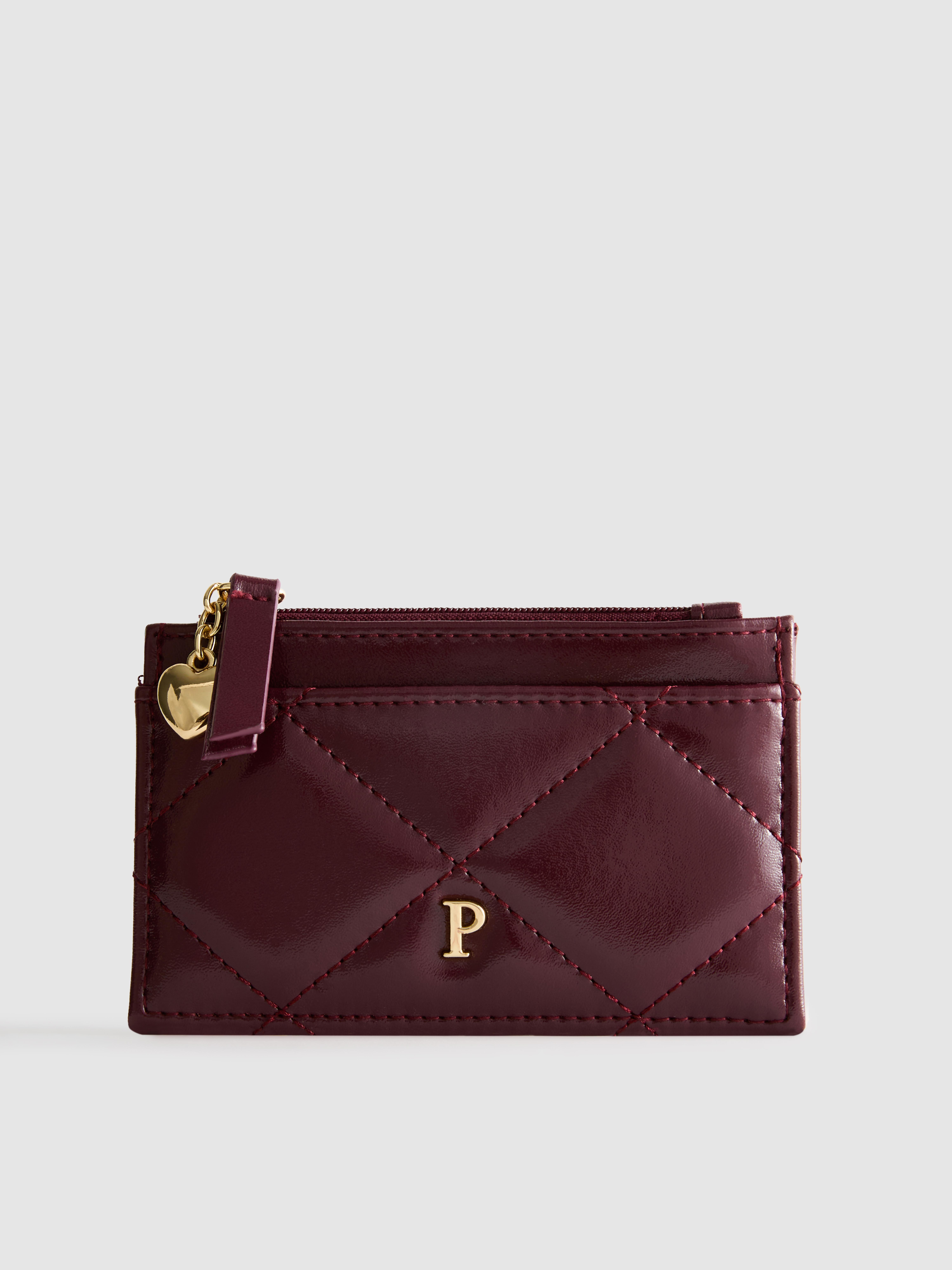 Tarjetero acolchado de piel sintética con inicial