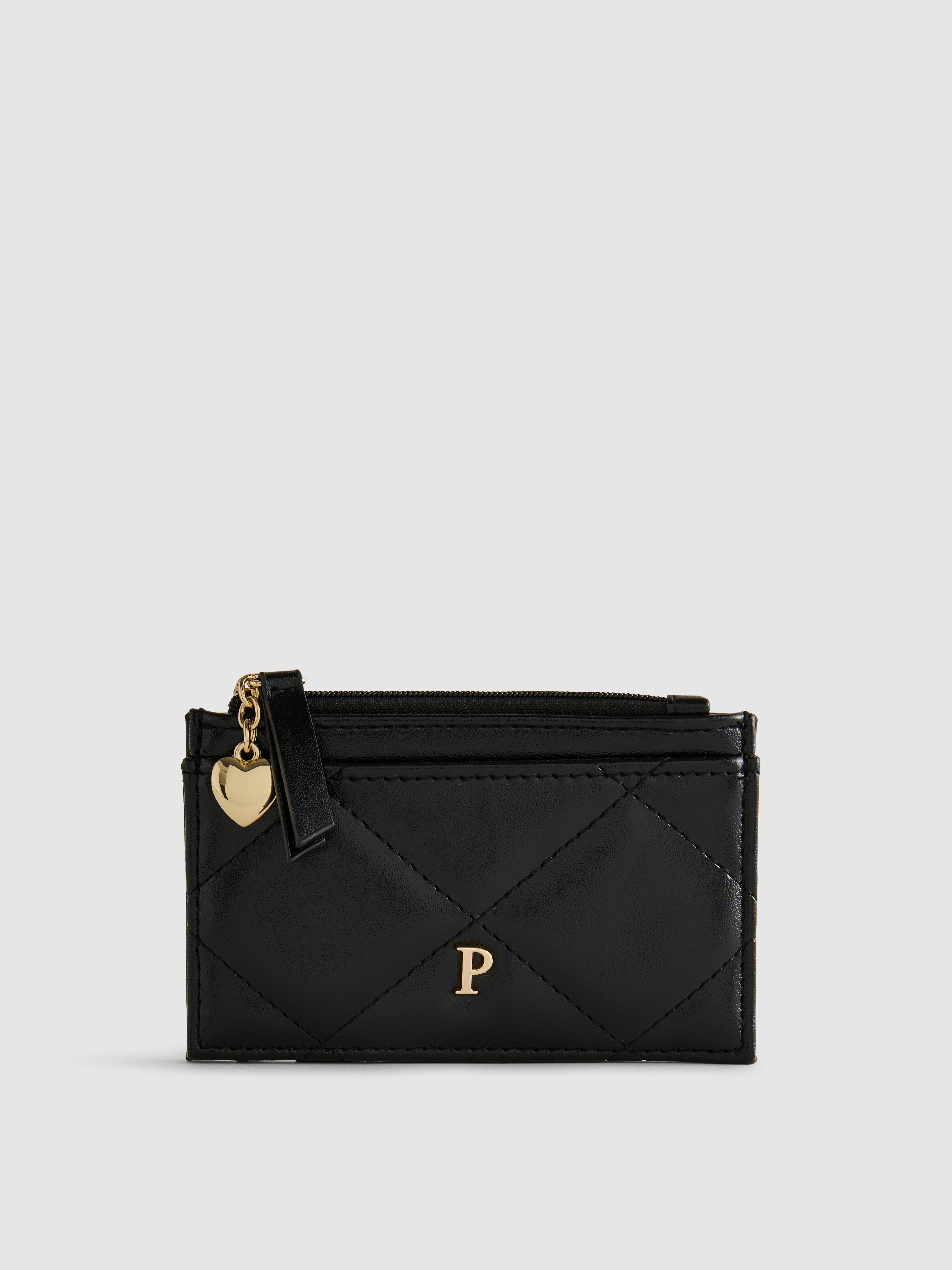 Porta-cartões acolchoado inicial imitação pele