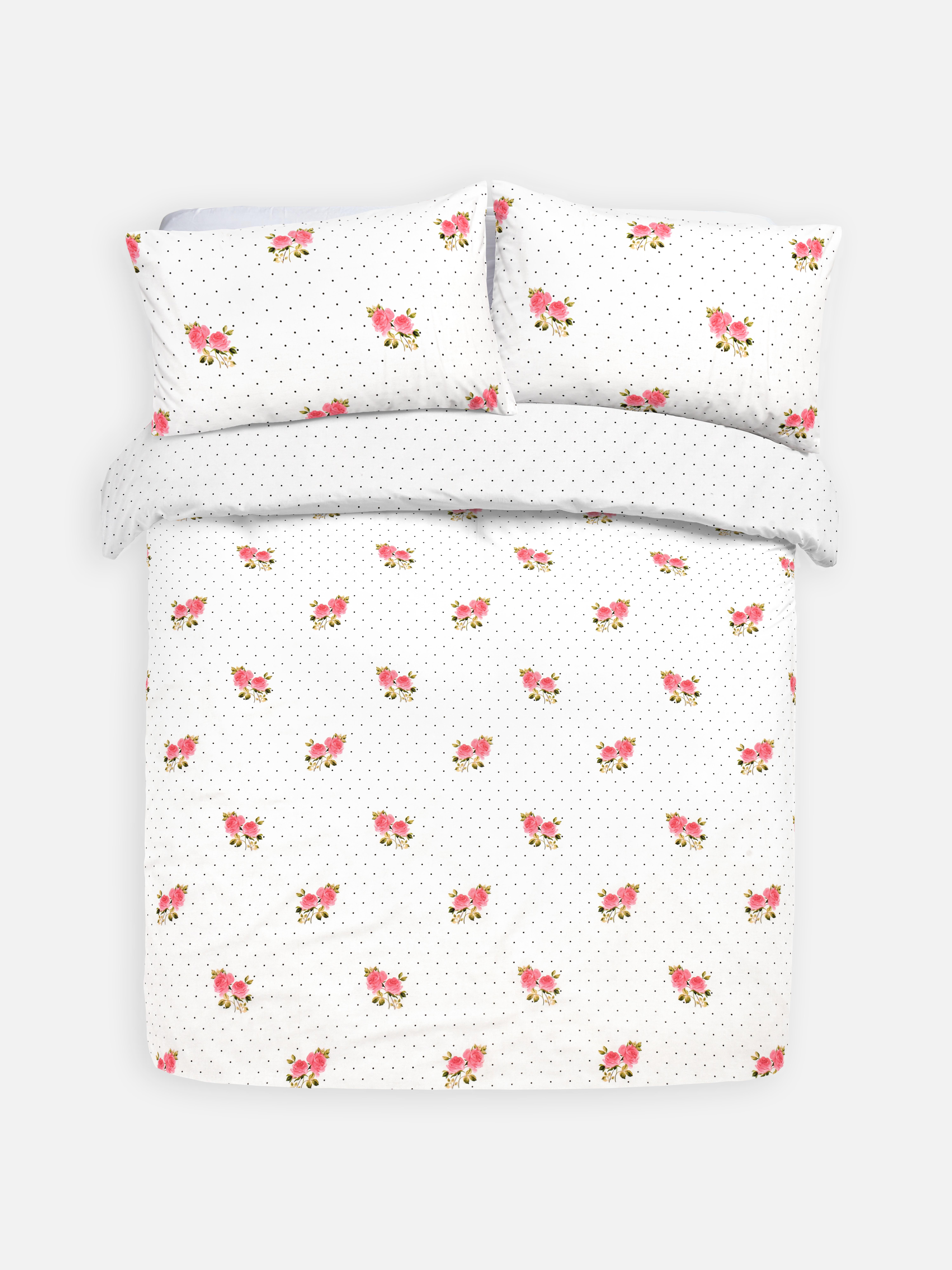 Parure de lit double à pois et roses
