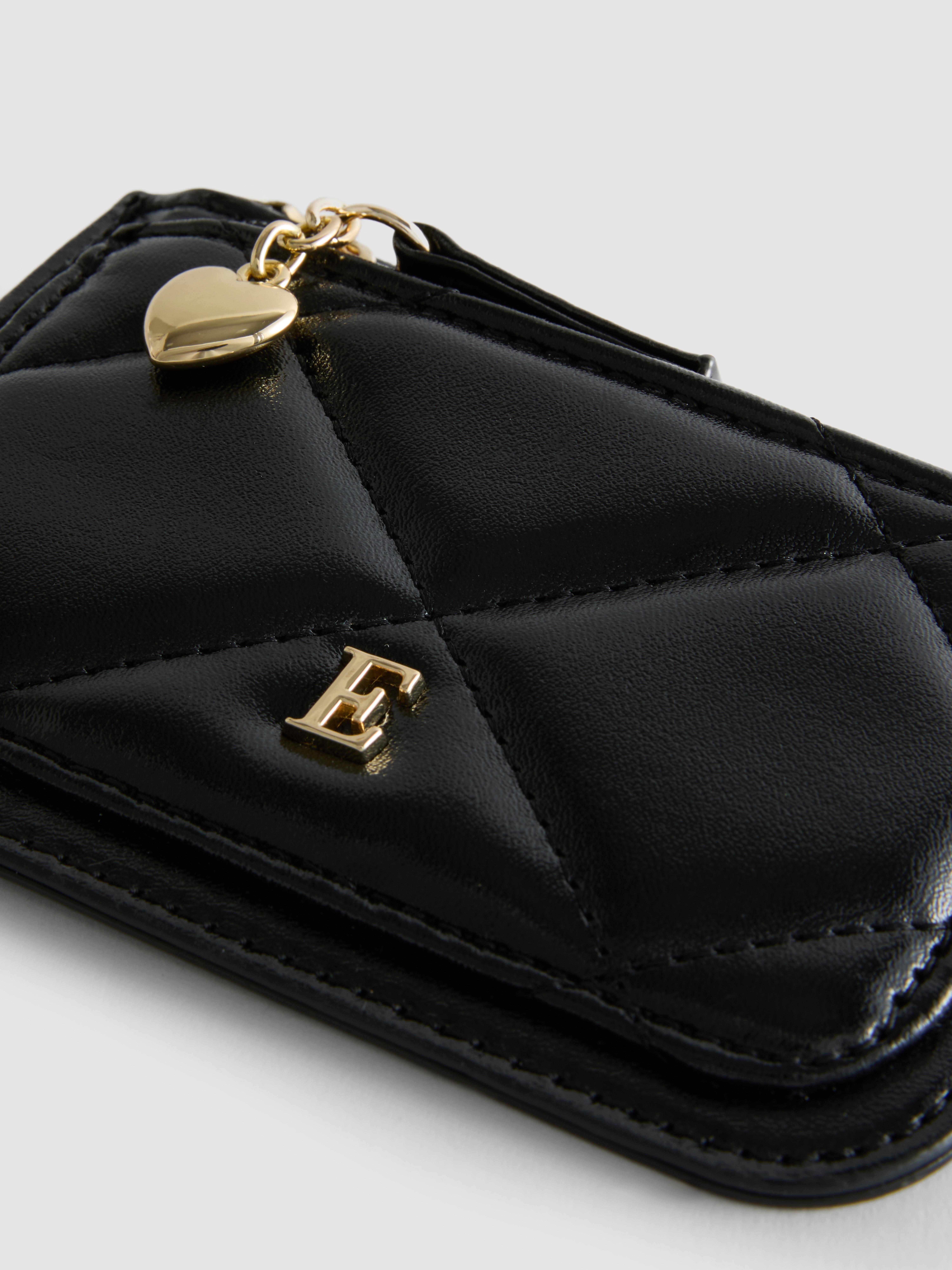 Women's Black Quilted Initial Coin Purse