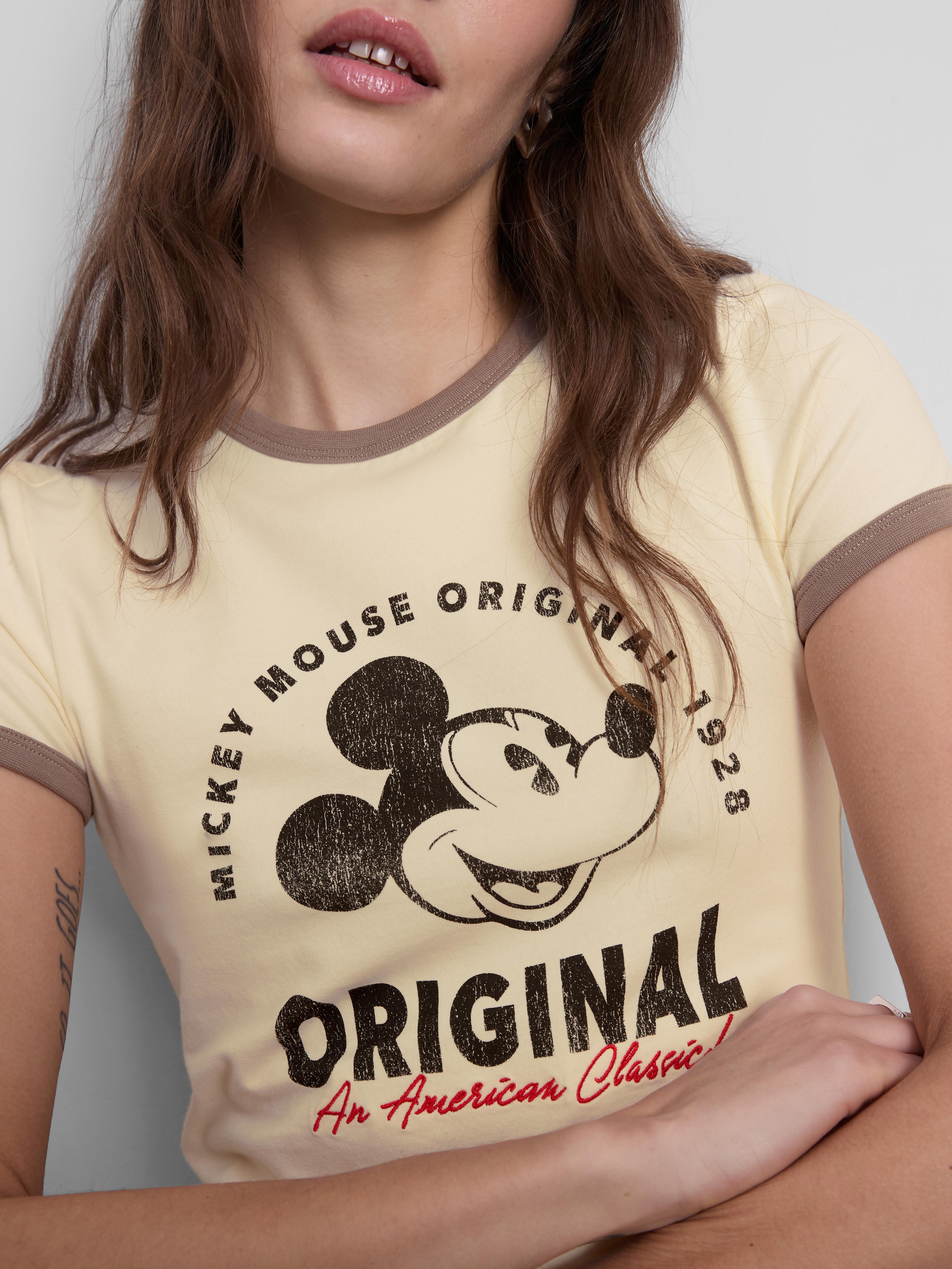 Women's Cream Disney’s Mickey Mouse Cropped Ringer Tee