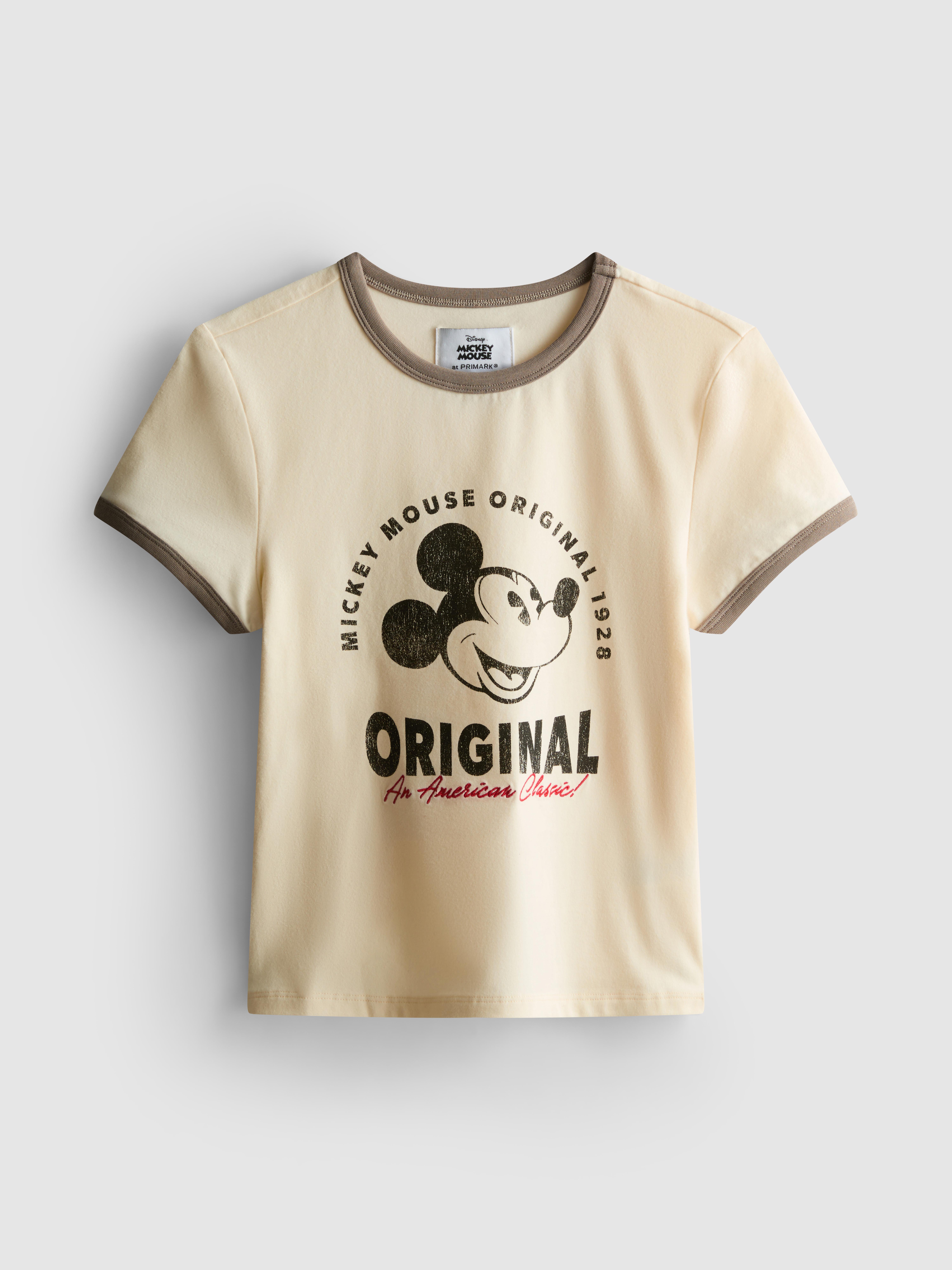 Women's Cream Disney’s Mickey Mouse Cropped Ringer Tee