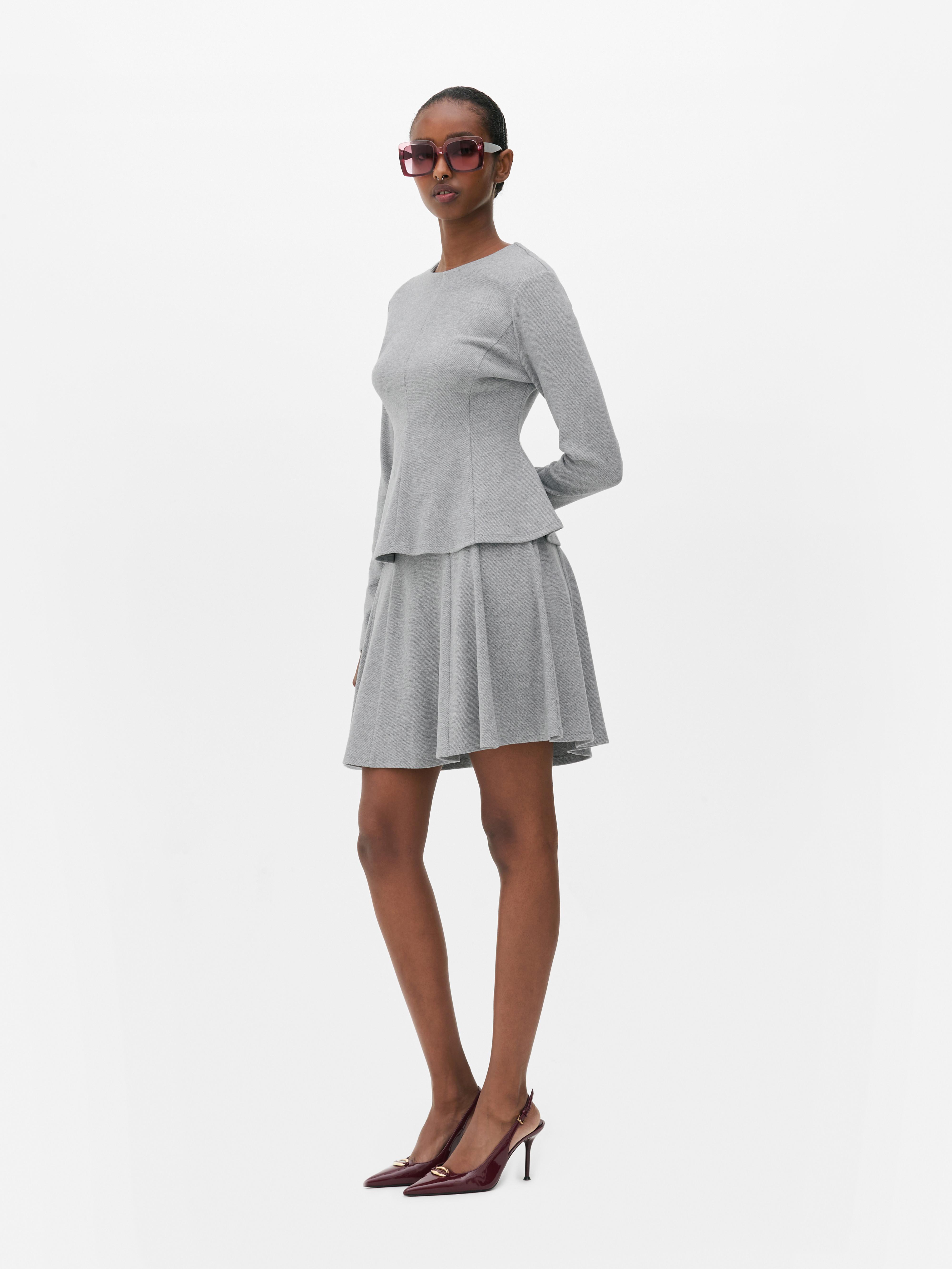 Flared Mini Skirt Grey