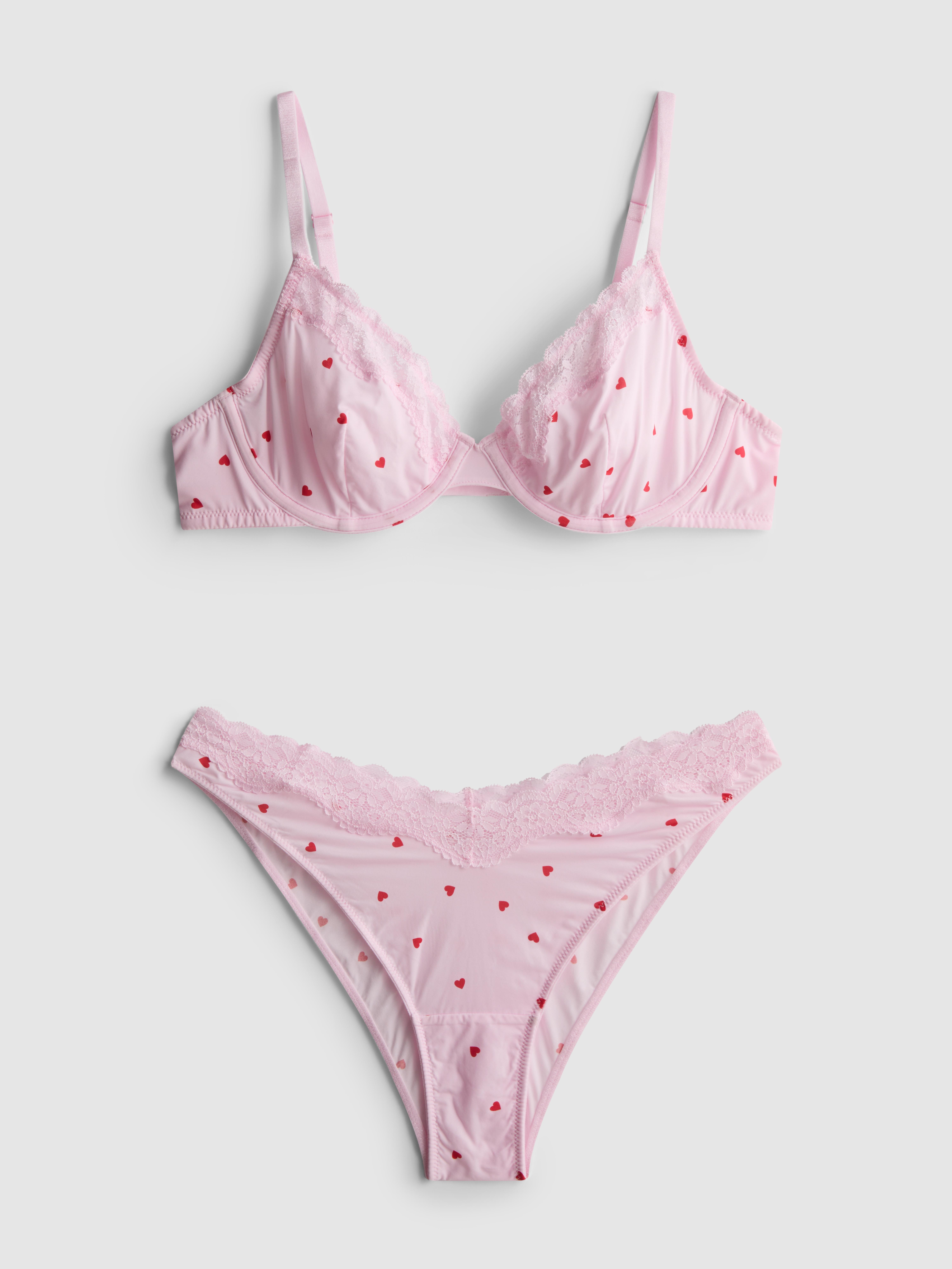 Non Padded Heart Print Underwear Set