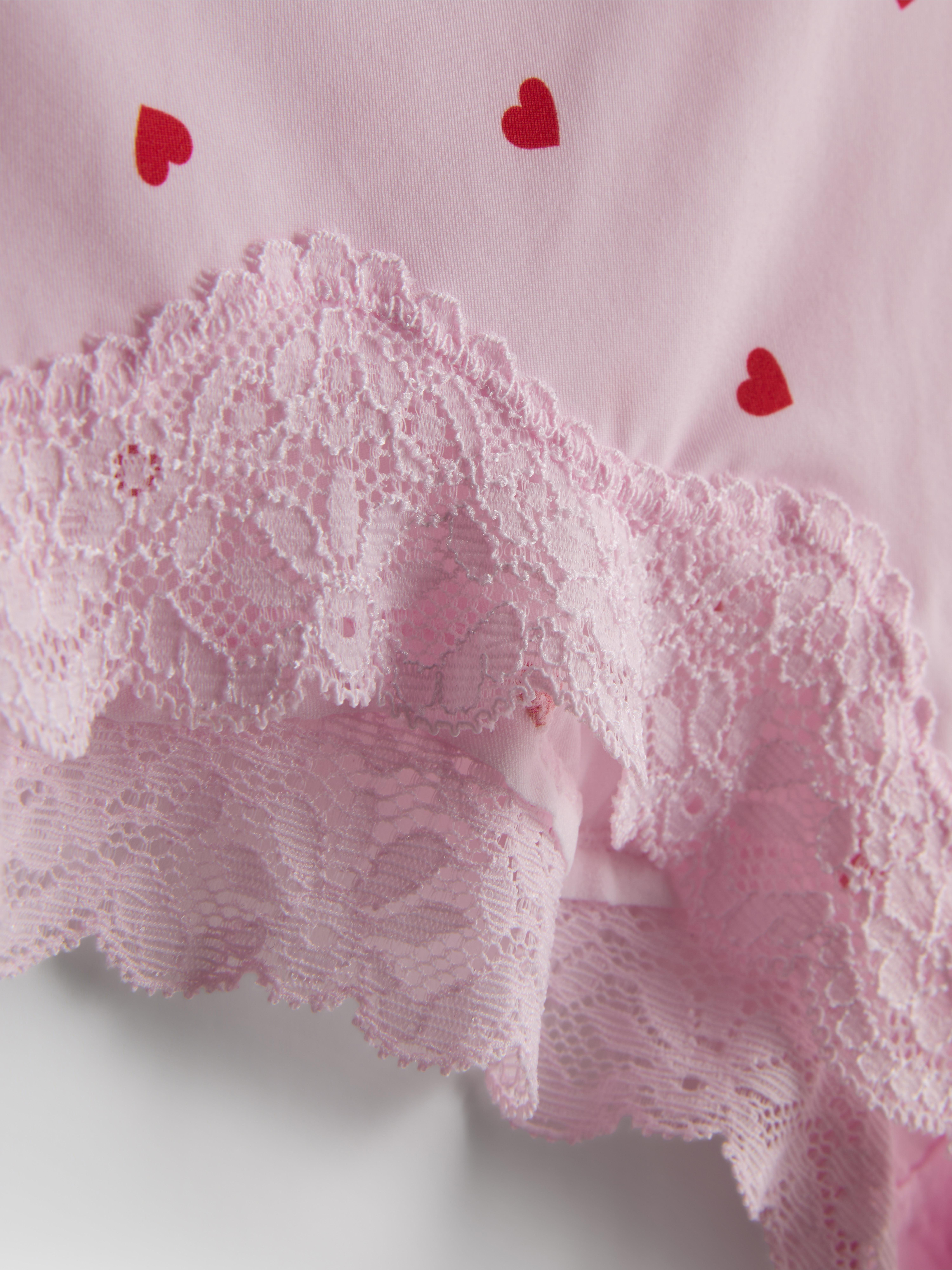 Women's Pink Heart Print Lace-Trim Cami and Briefs Set