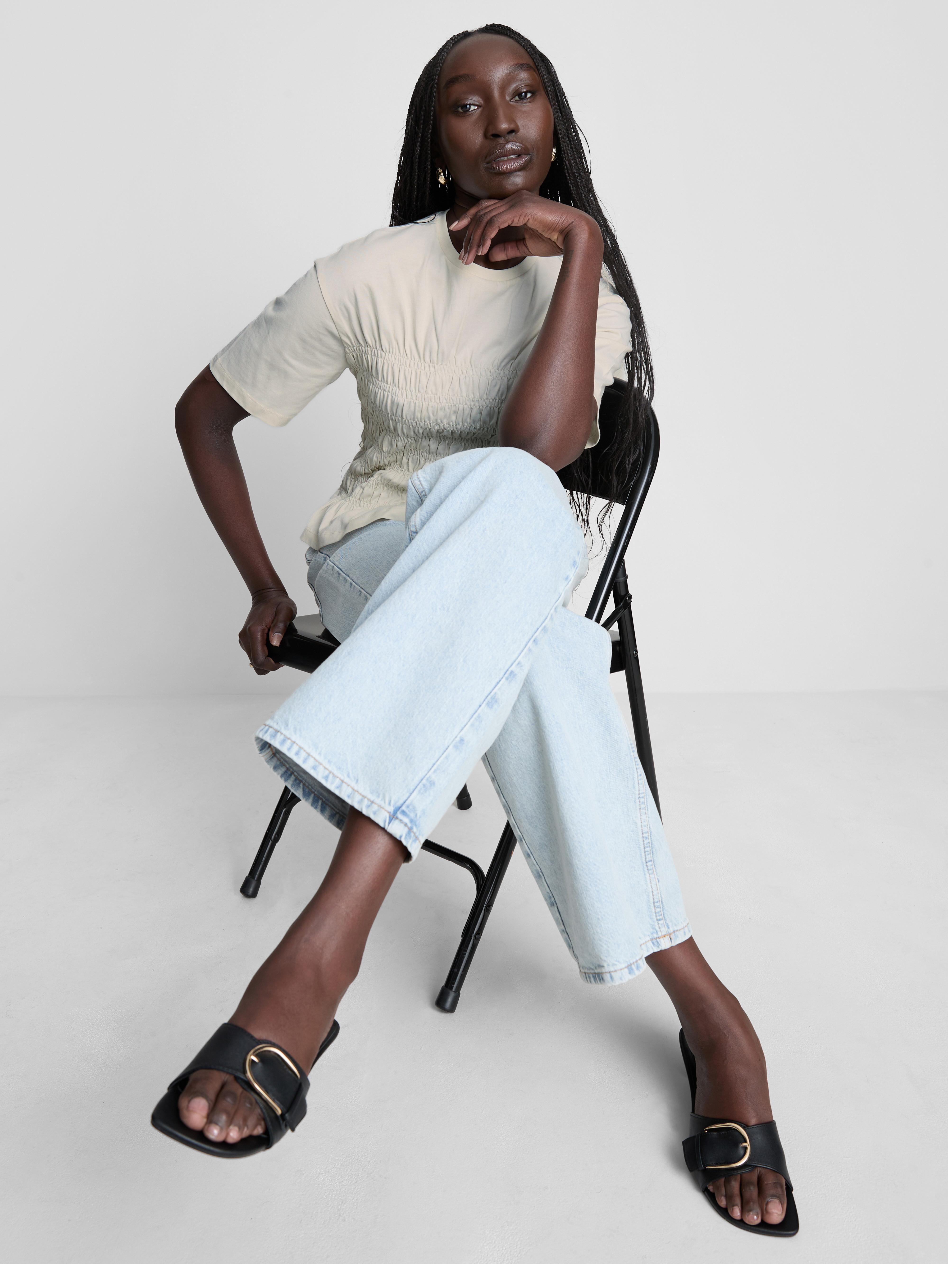 Women's Ivory Cotton Shirred Bodice Tee