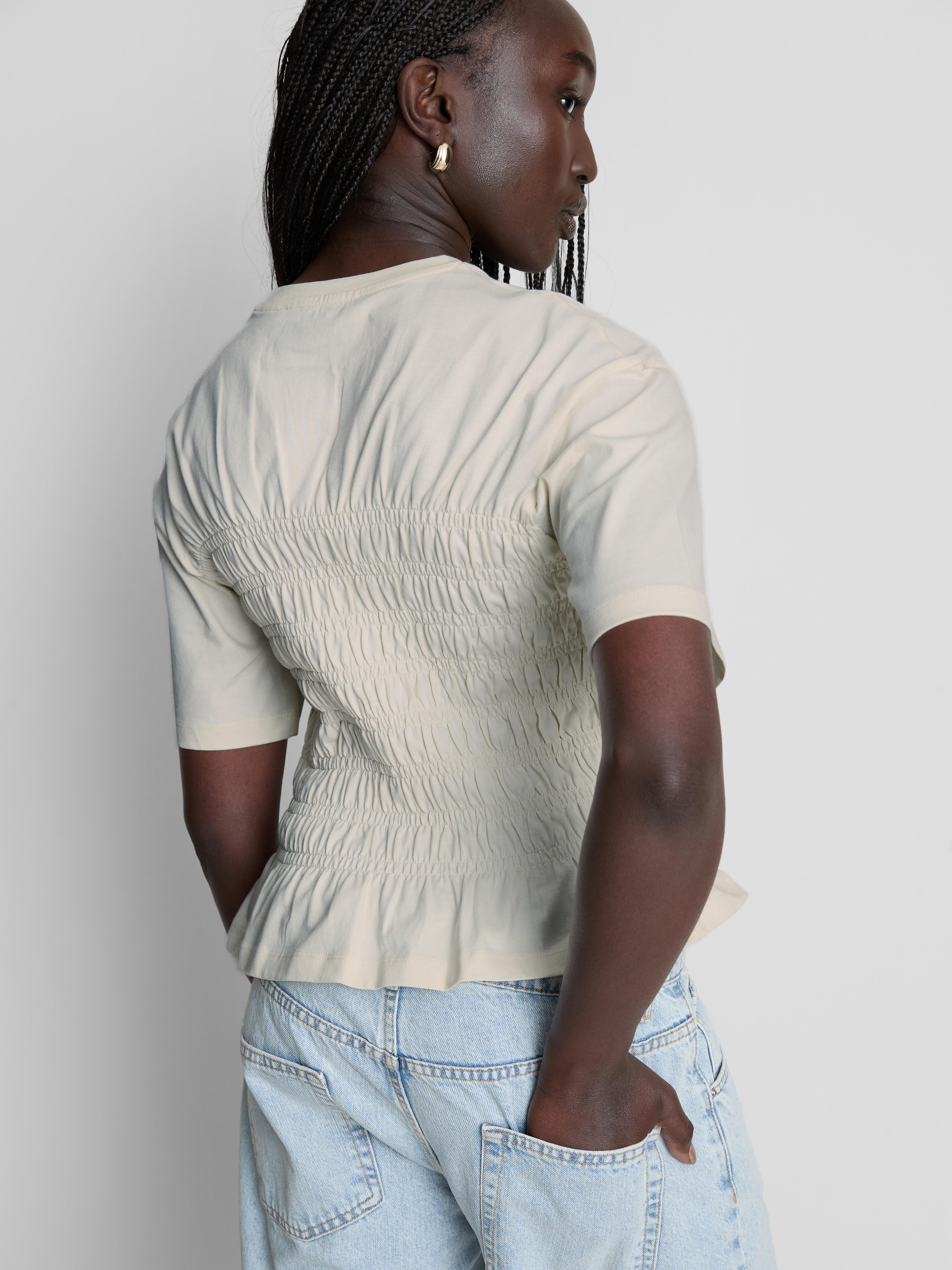 Women's Ivory Cotton Shirred Bodice Tee