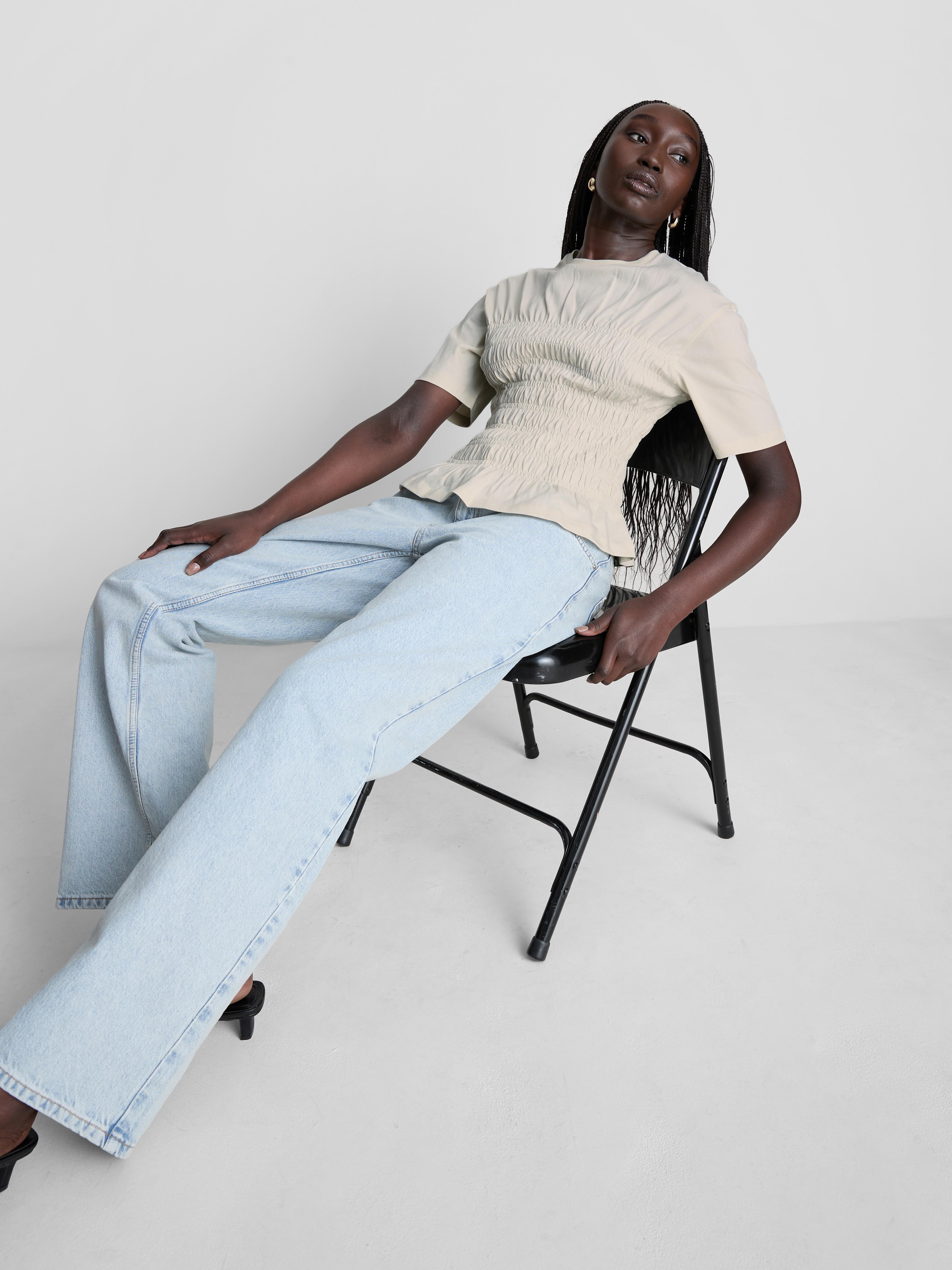 Women's Ivory Cotton Shirred Bodice Tee