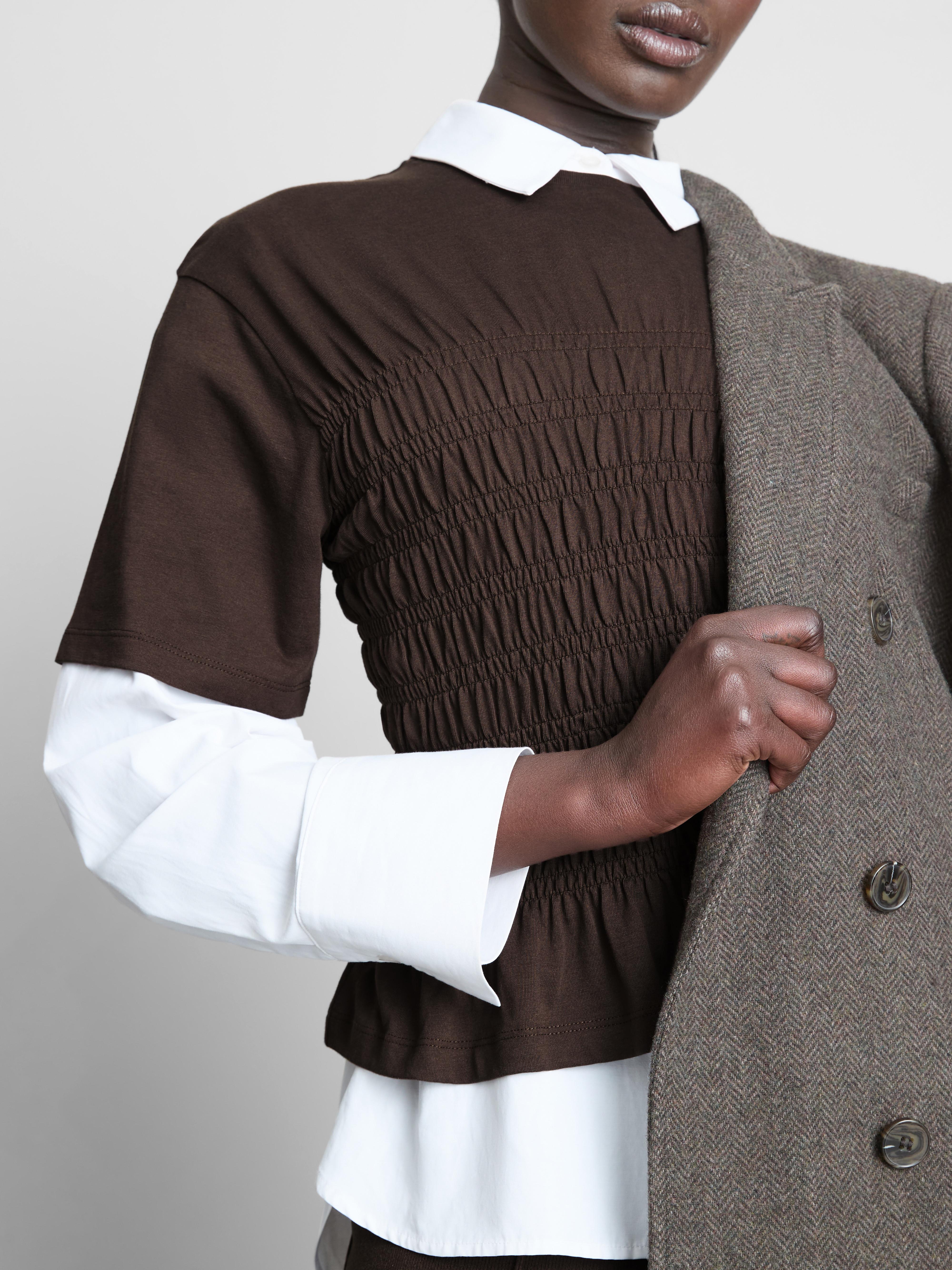 Women's Chocolate Cotton Shirred Bodice Tee