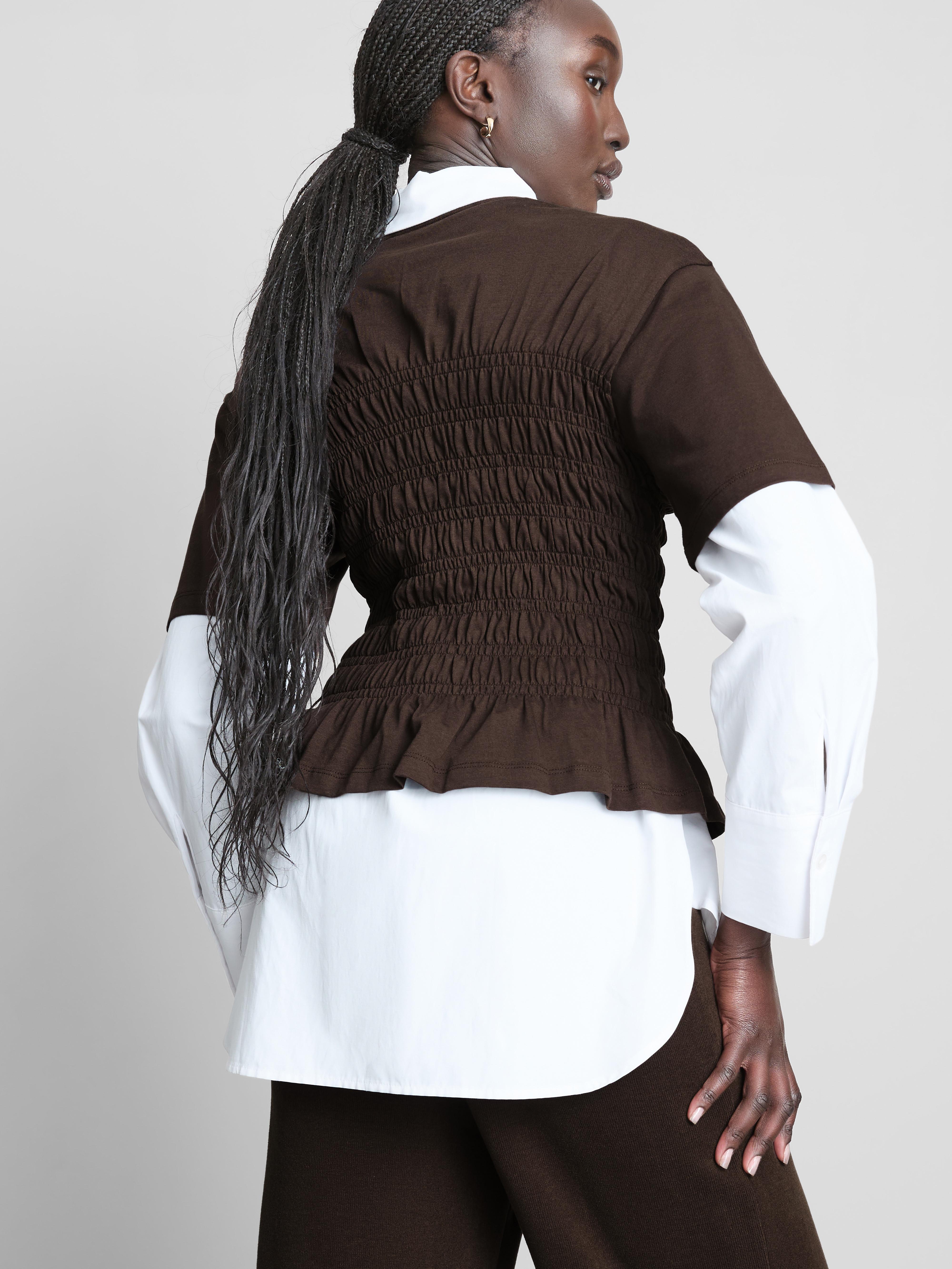 Women's Chocolate Cotton Shirred Bodice Tee