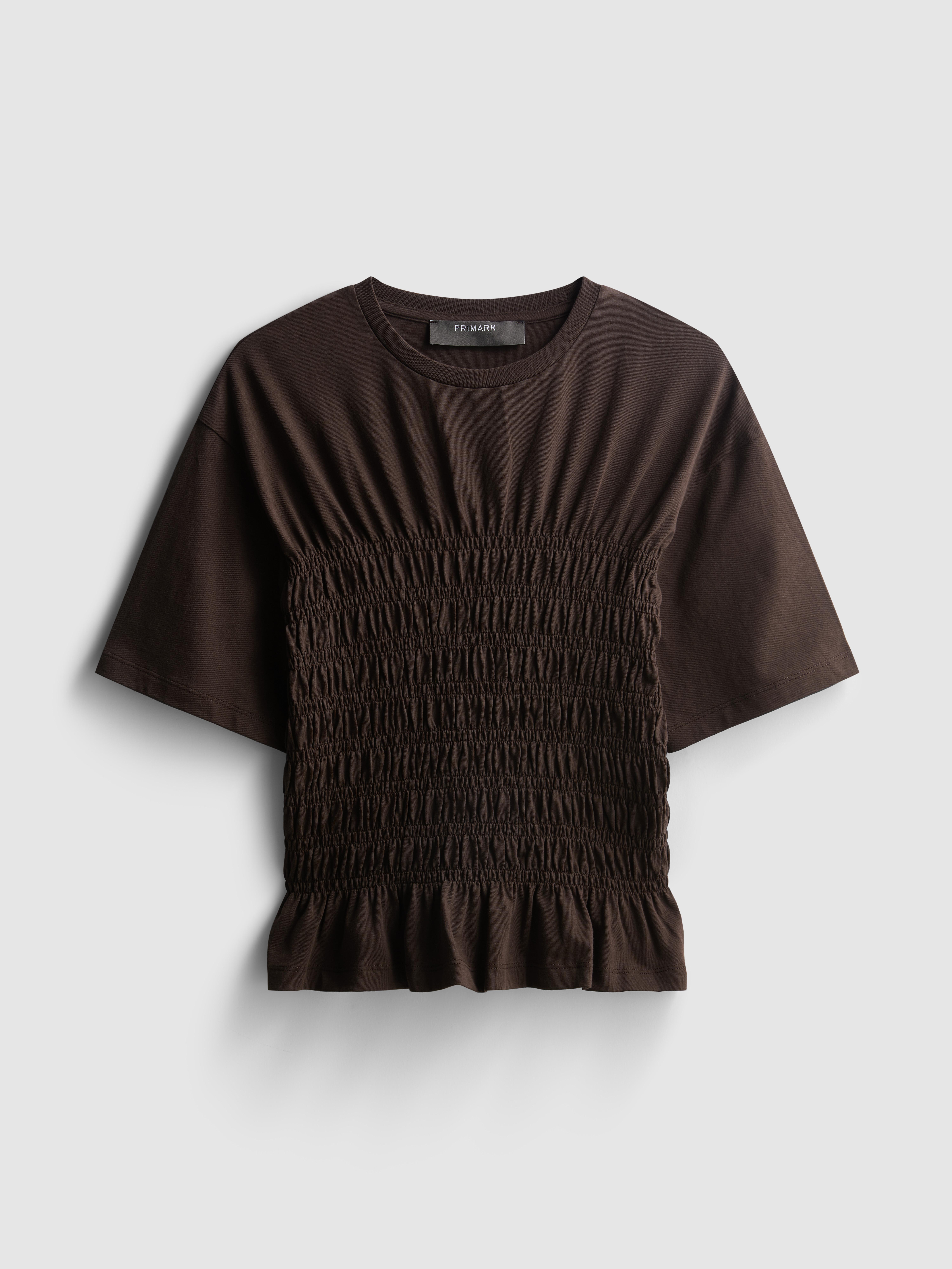 Women's Chocolate Cotton Shirred Bodice Tee