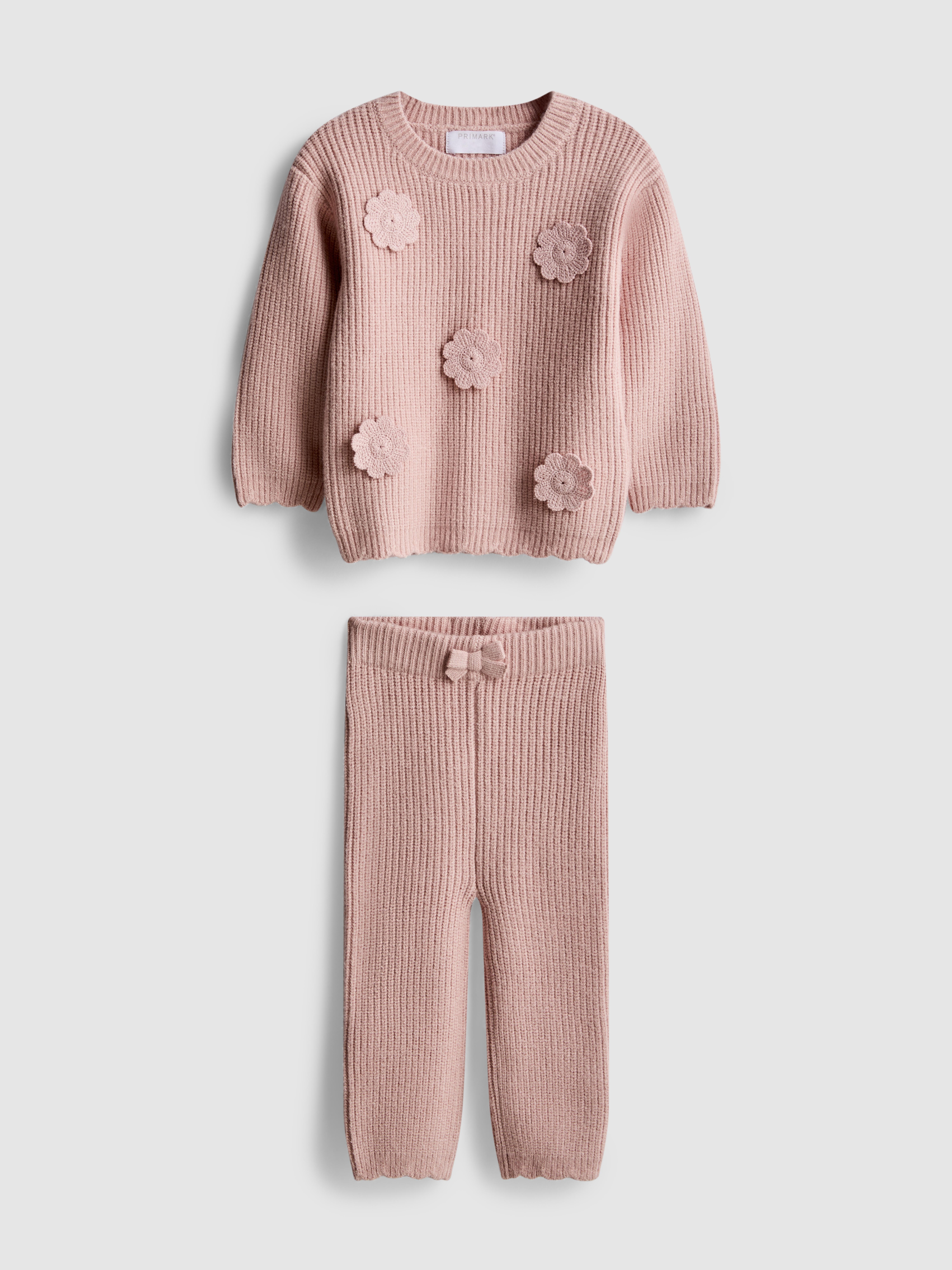 0-36mths | Crochet Flower Jumper and Knit Leggings Set