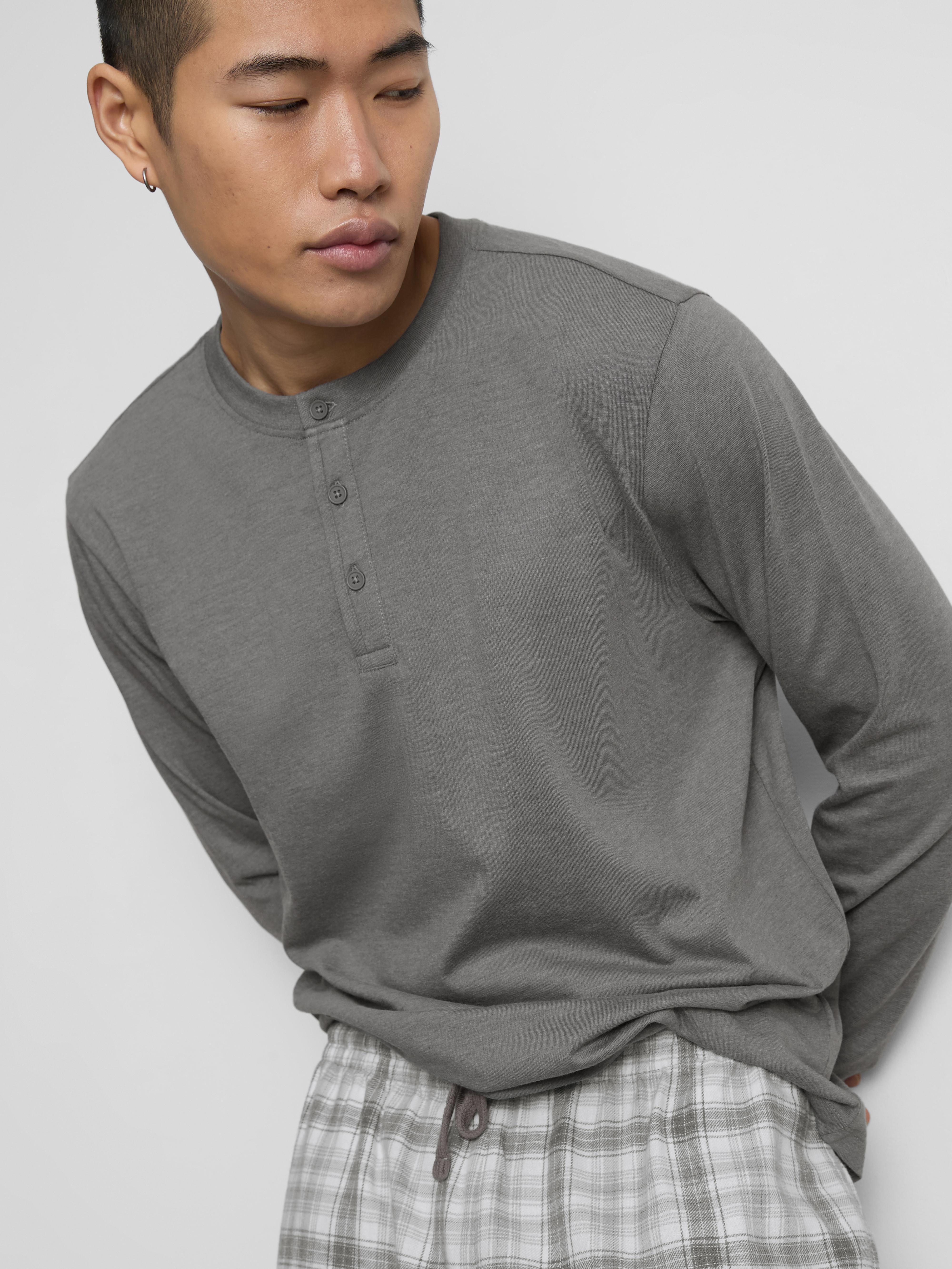 Men's Gray Checked Long Pajamas