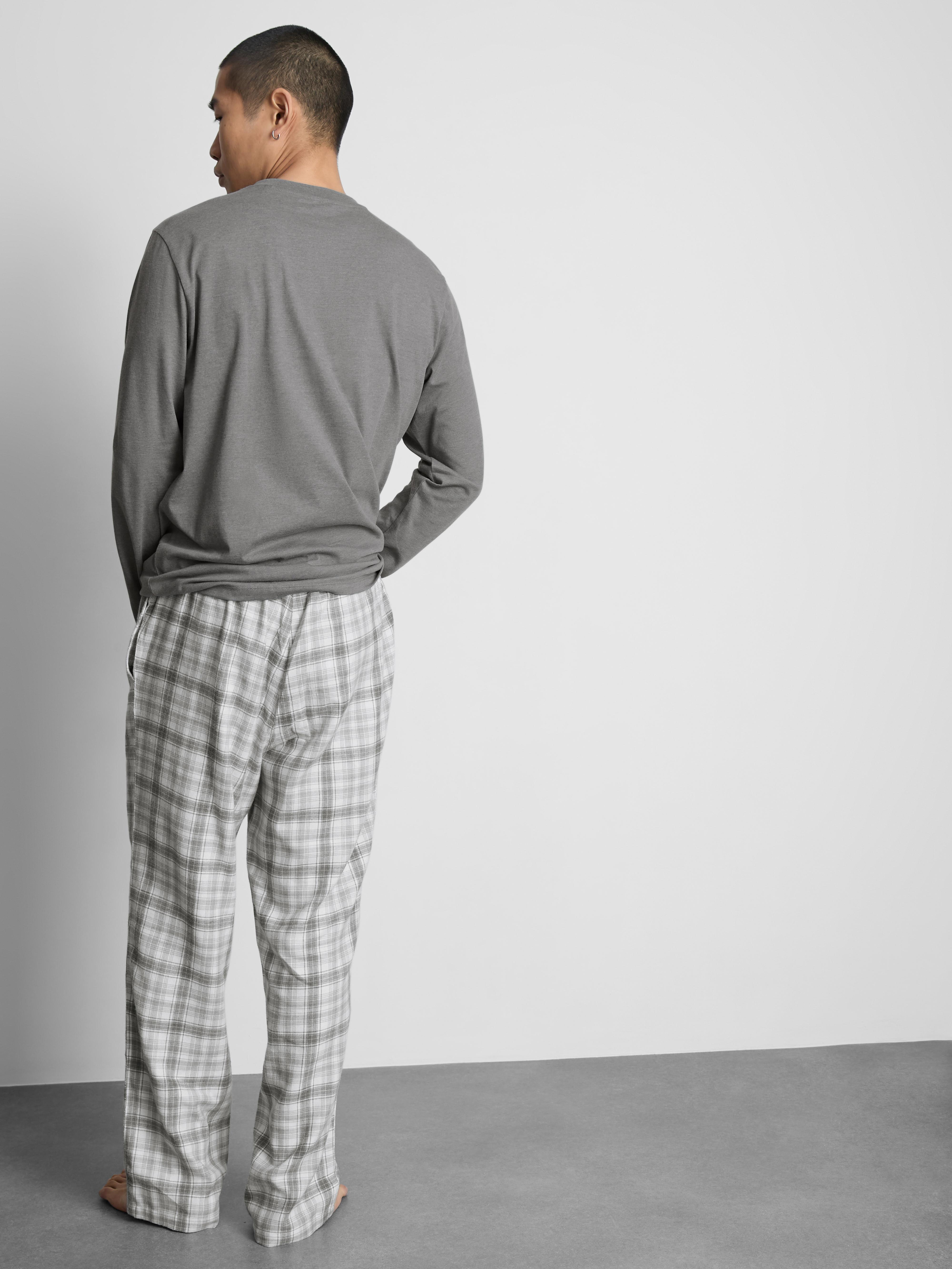 Men's Gray Checked Long Pajamas