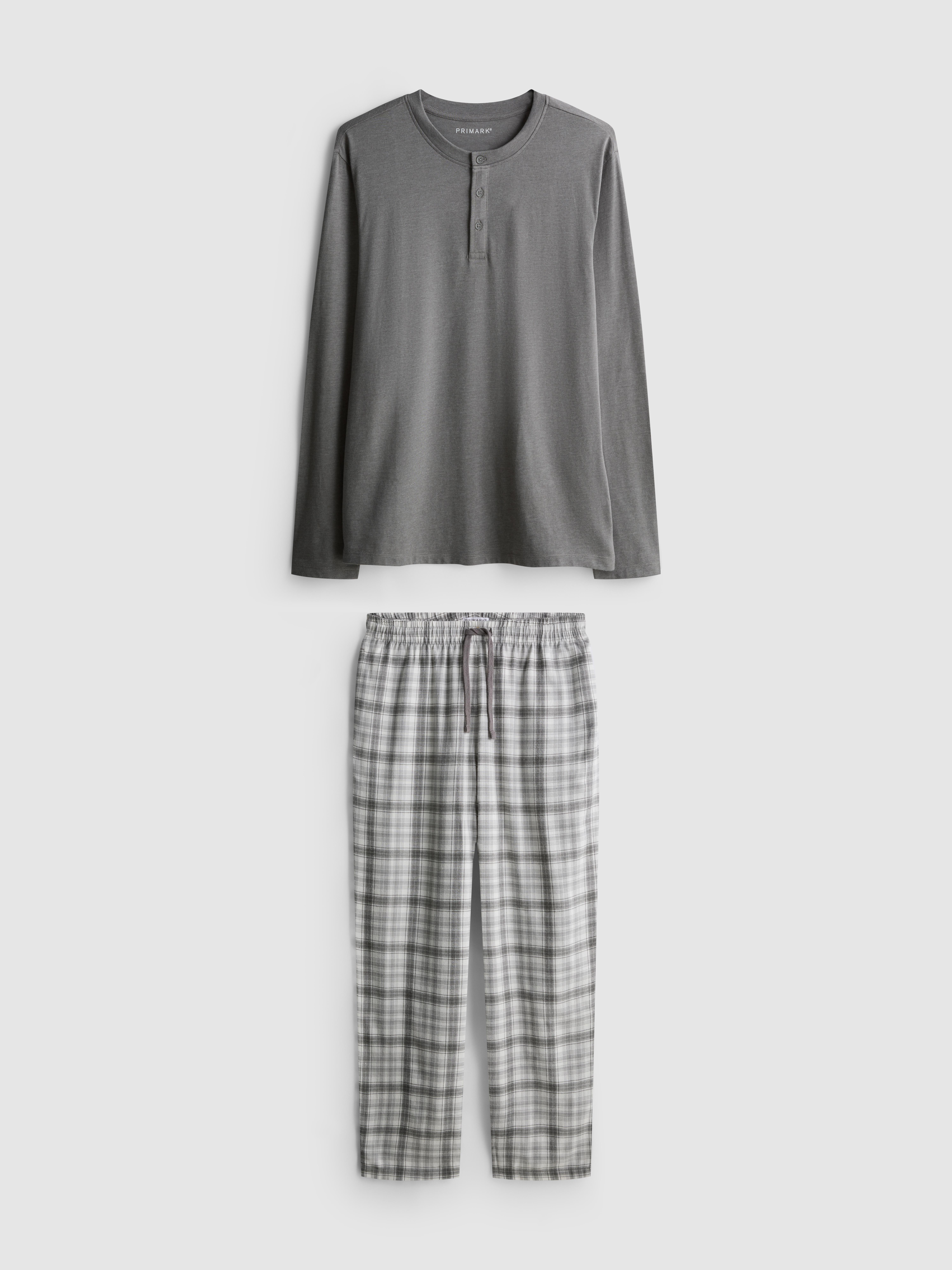 Men's Gray Checked Long Pajamas