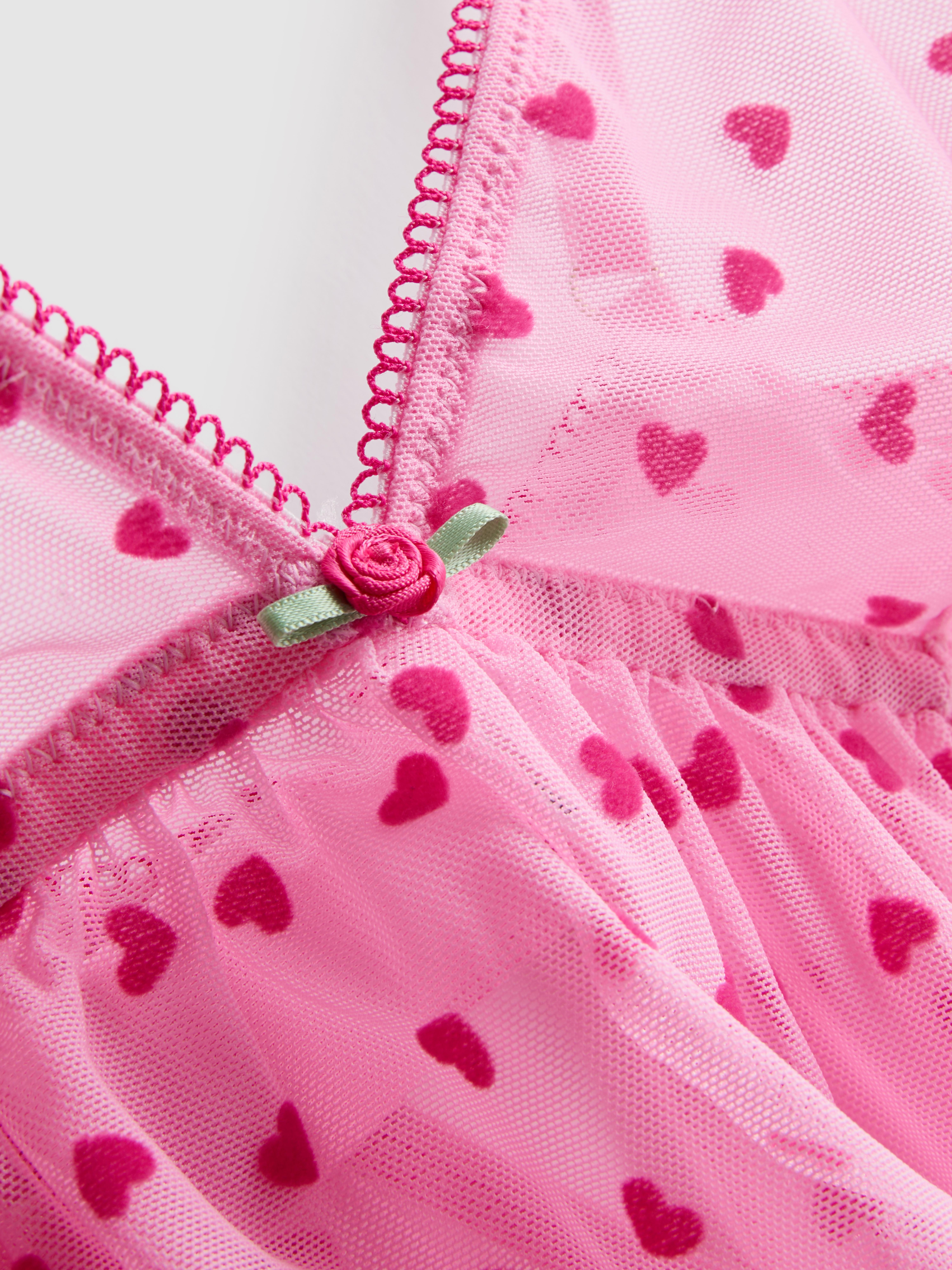 Women's Pink Mesh Hearts Babydoll Set