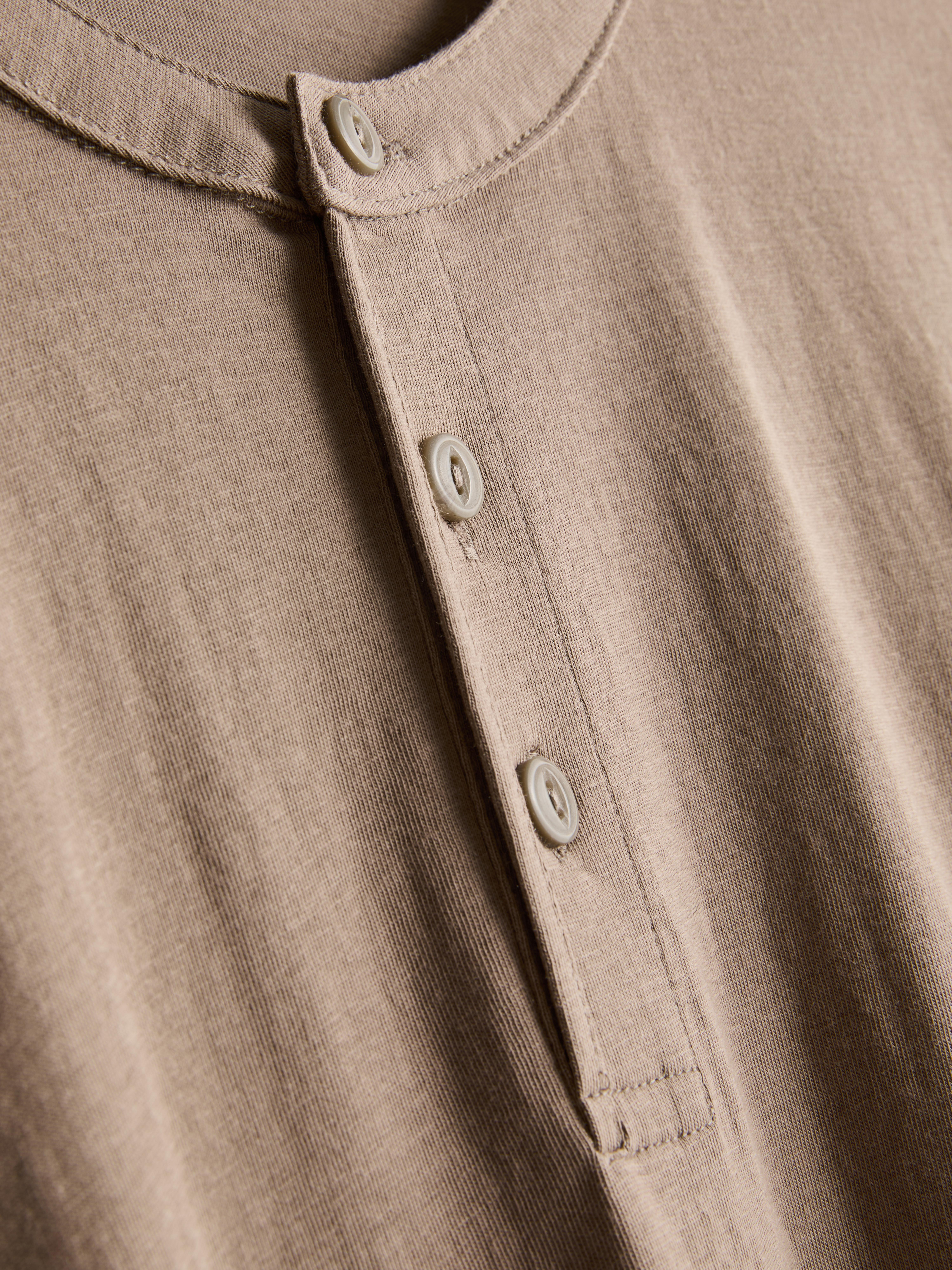 Men's Tan Henley Check Long Pajamas