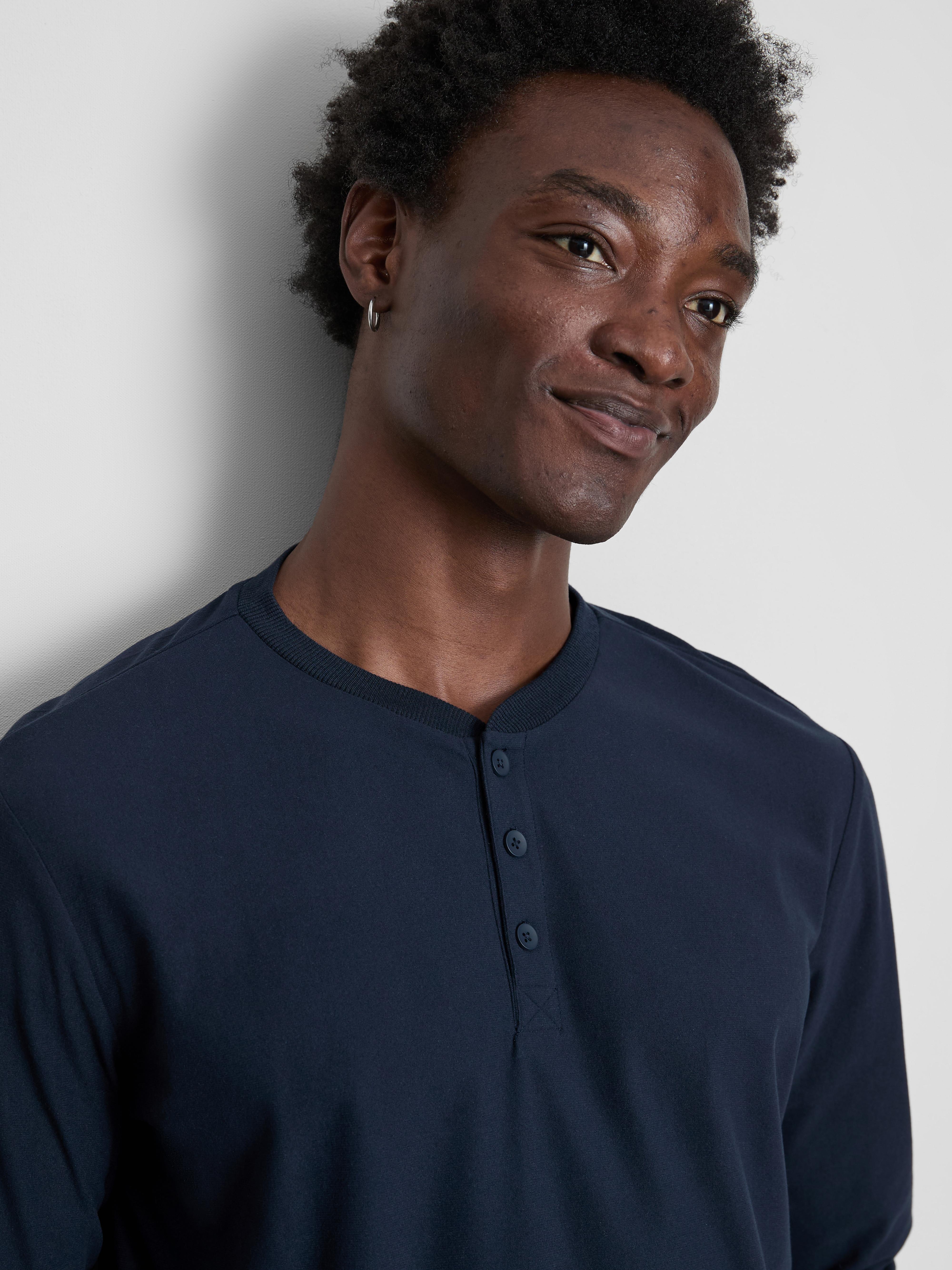 Men's Navy Check Long Pajamas