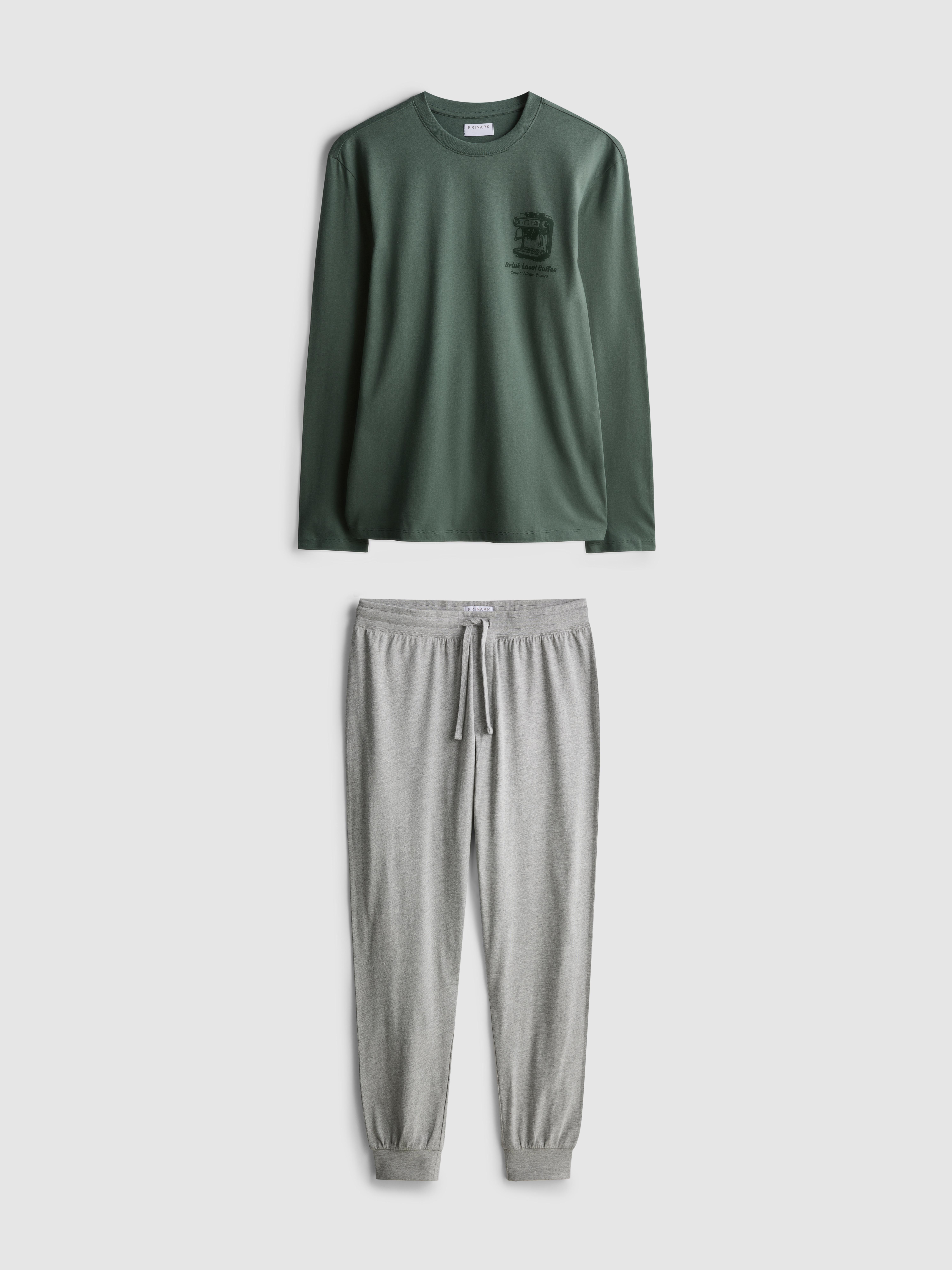 Langer Schlafanzug mit Café Society-Print