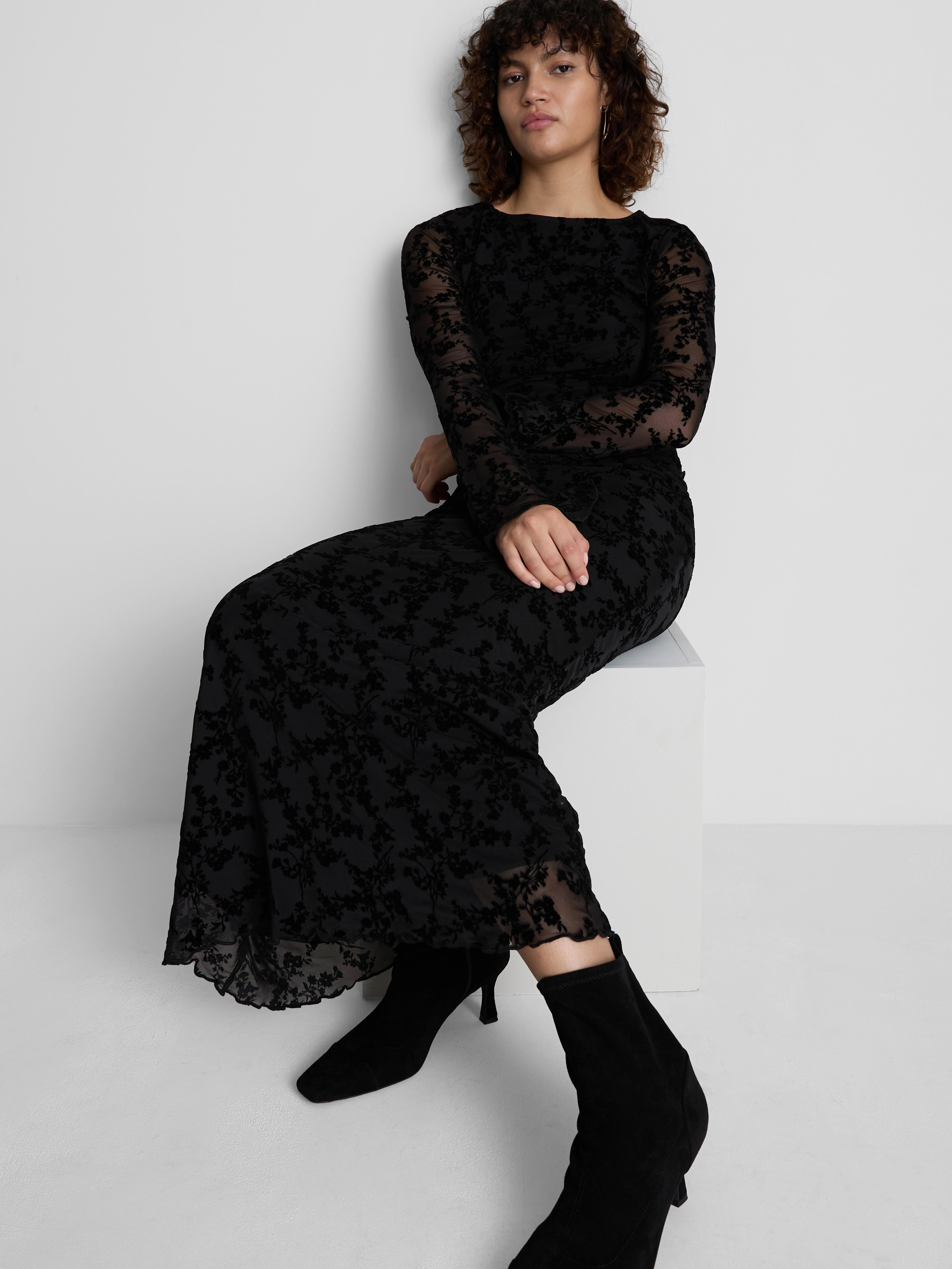 Ruched Long Devore Skirt