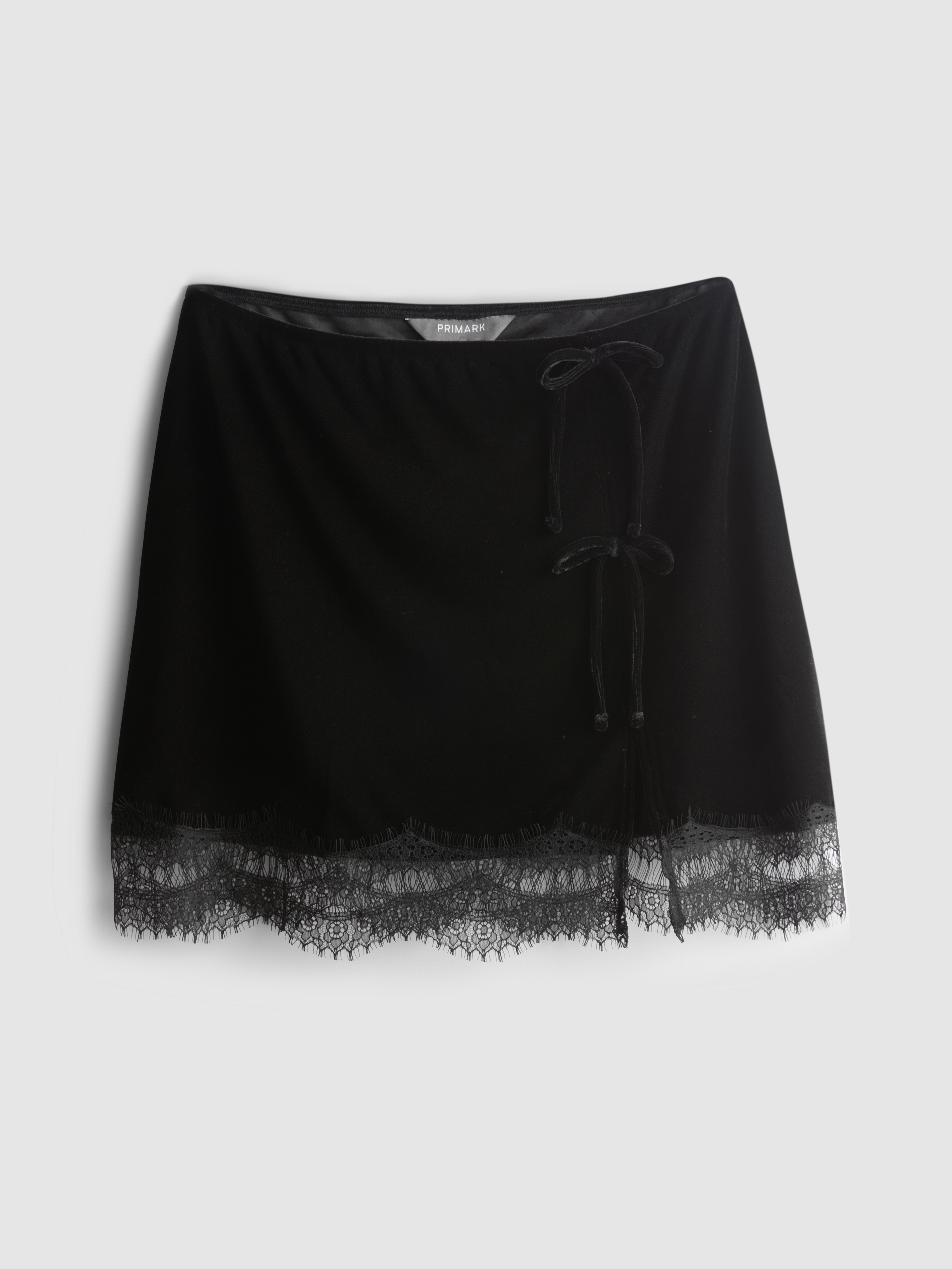 Lace Trim Velvet Mini Skirt