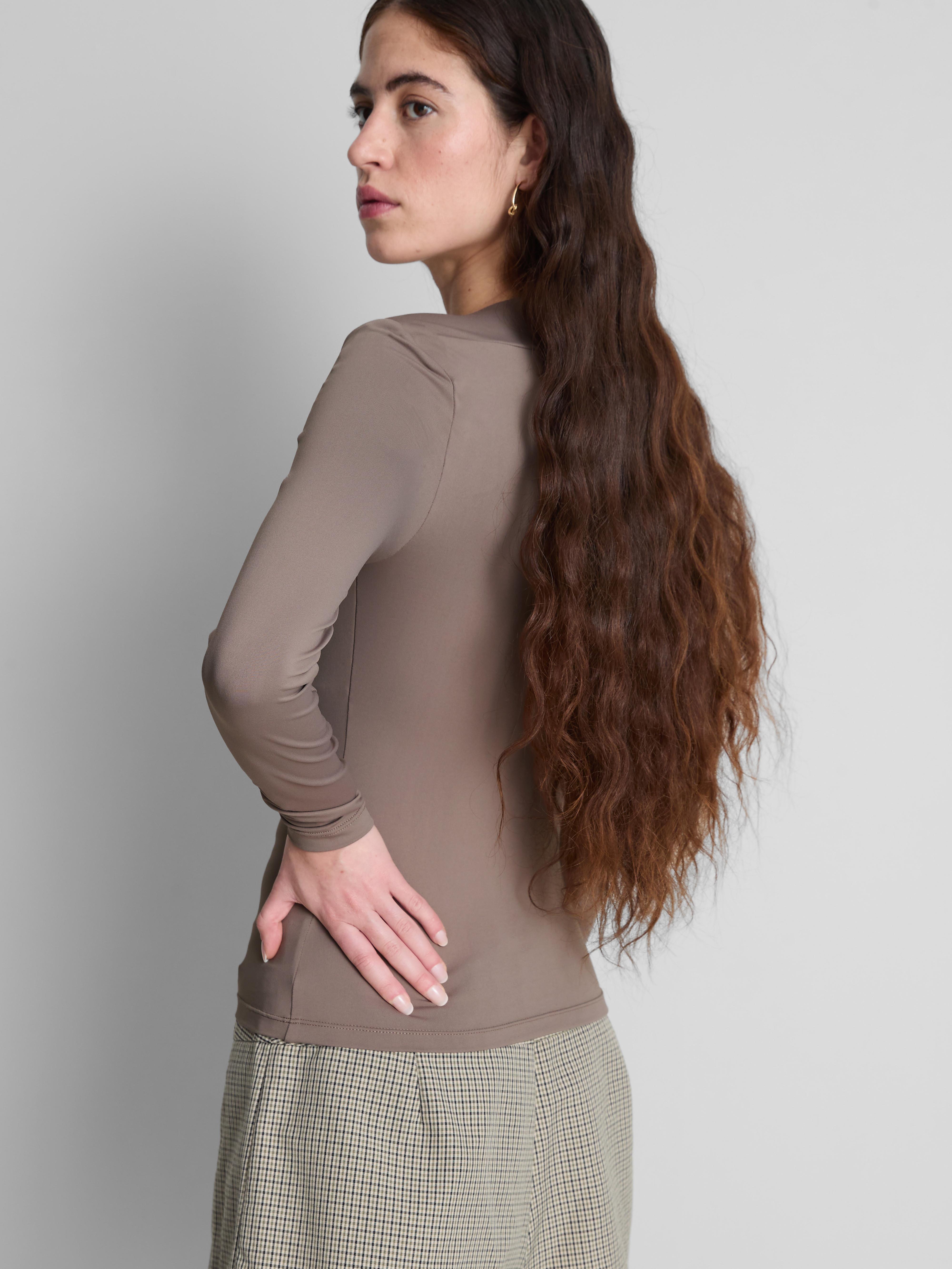 Women's Taupe Drape Square-Neck Top