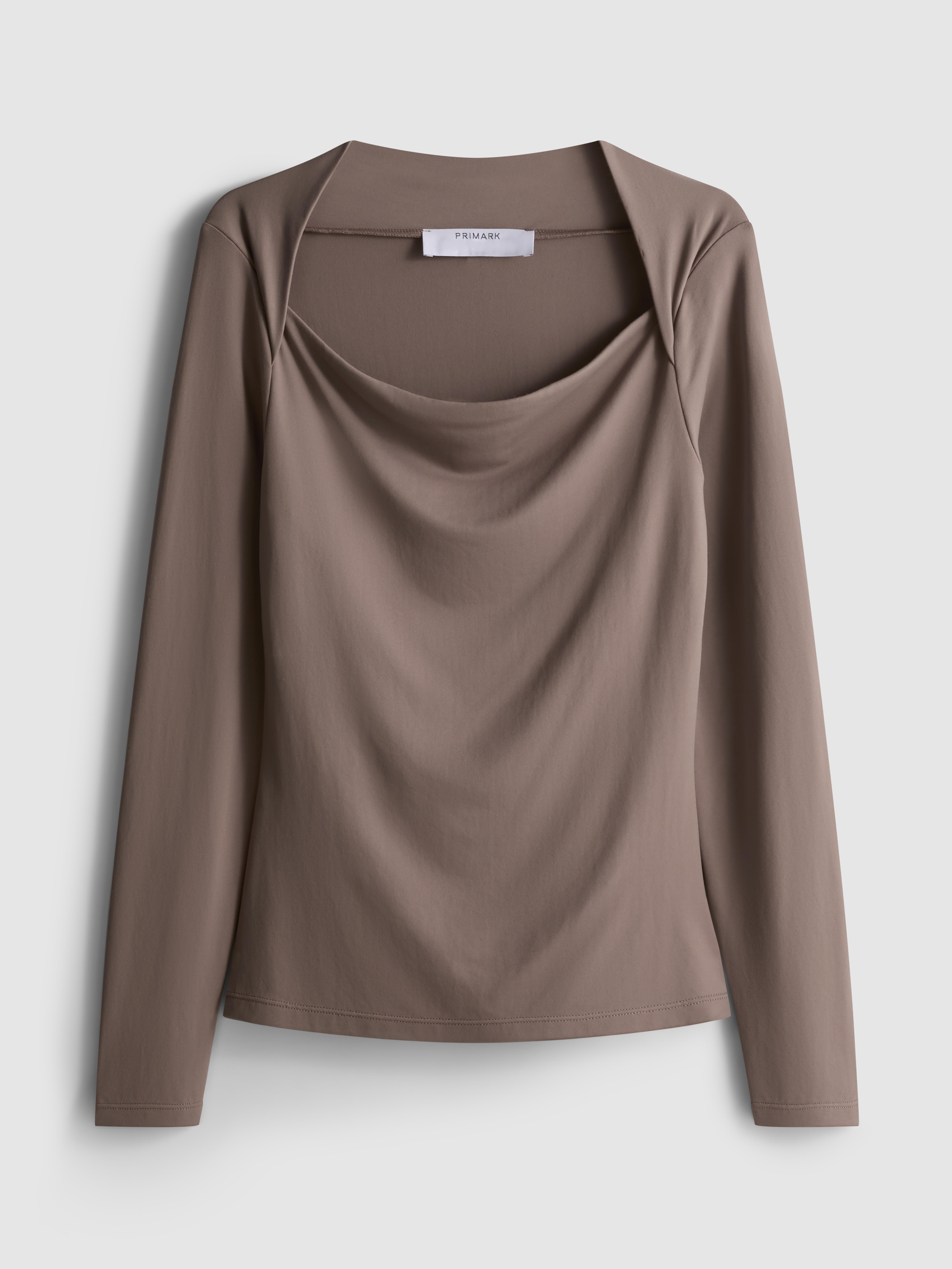 Women's Taupe Drape Square-Neck Top