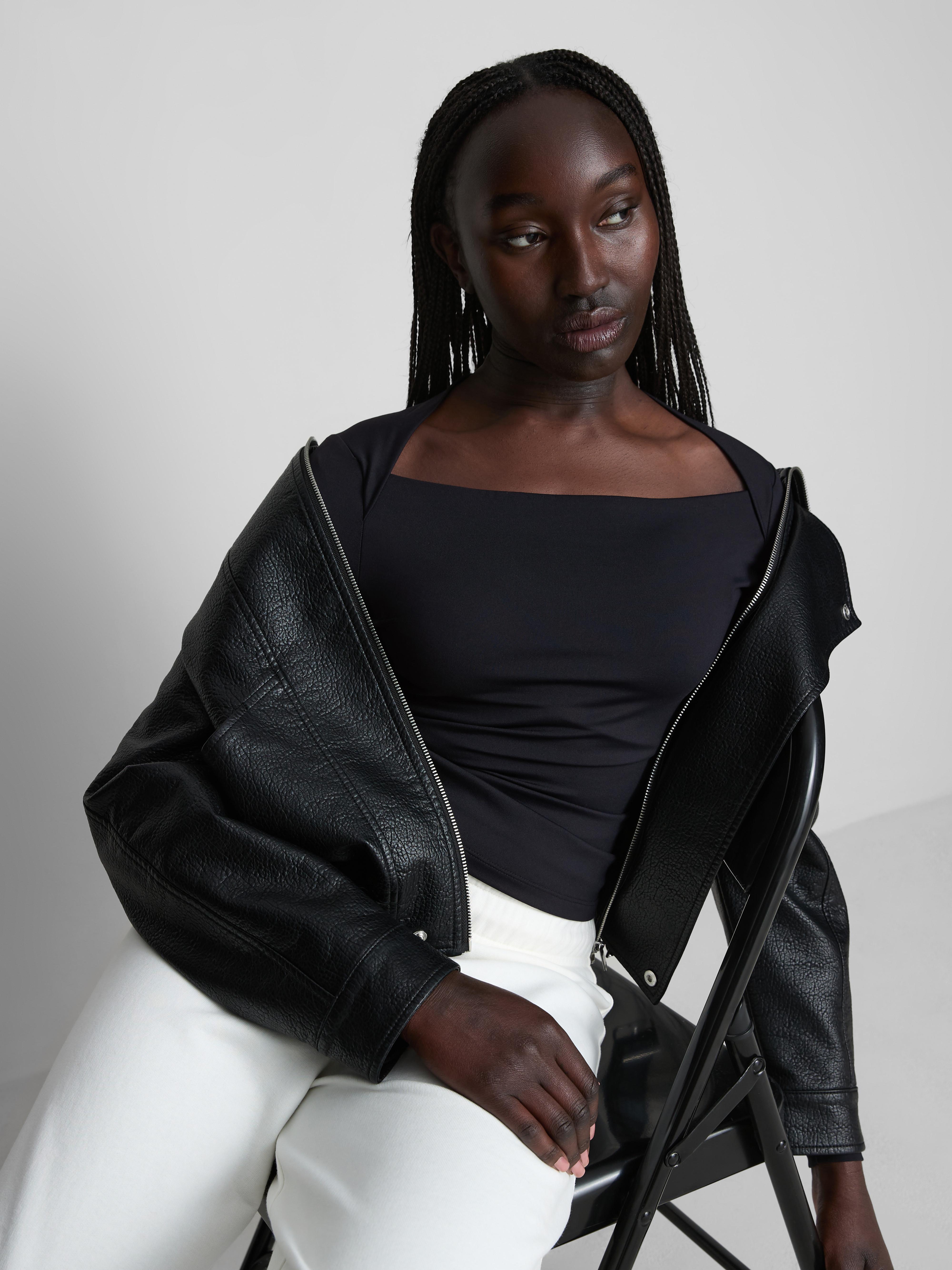 Women's Black Drape Square-Neck Top