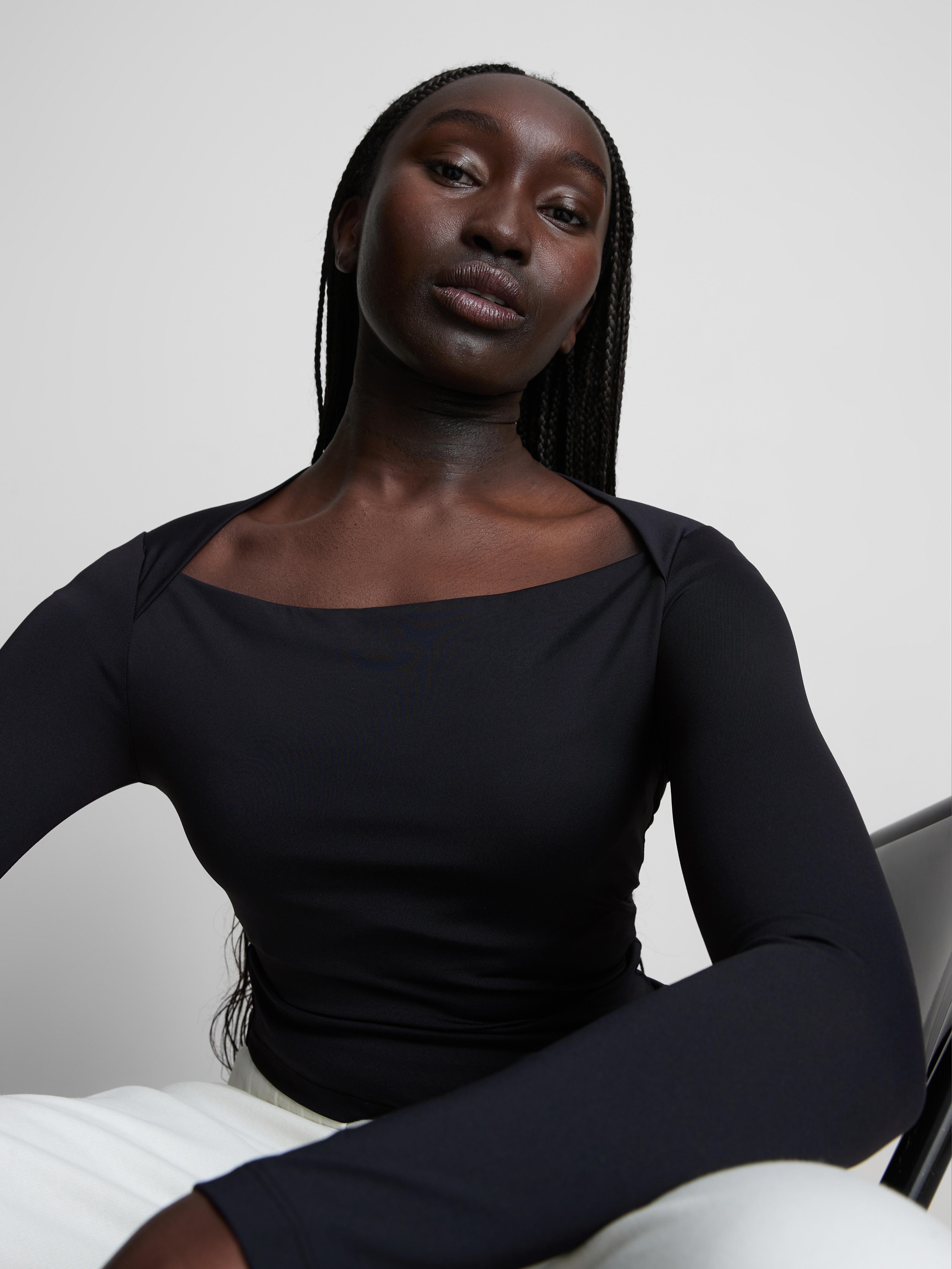 Women's Black Drape Square-Neck Top