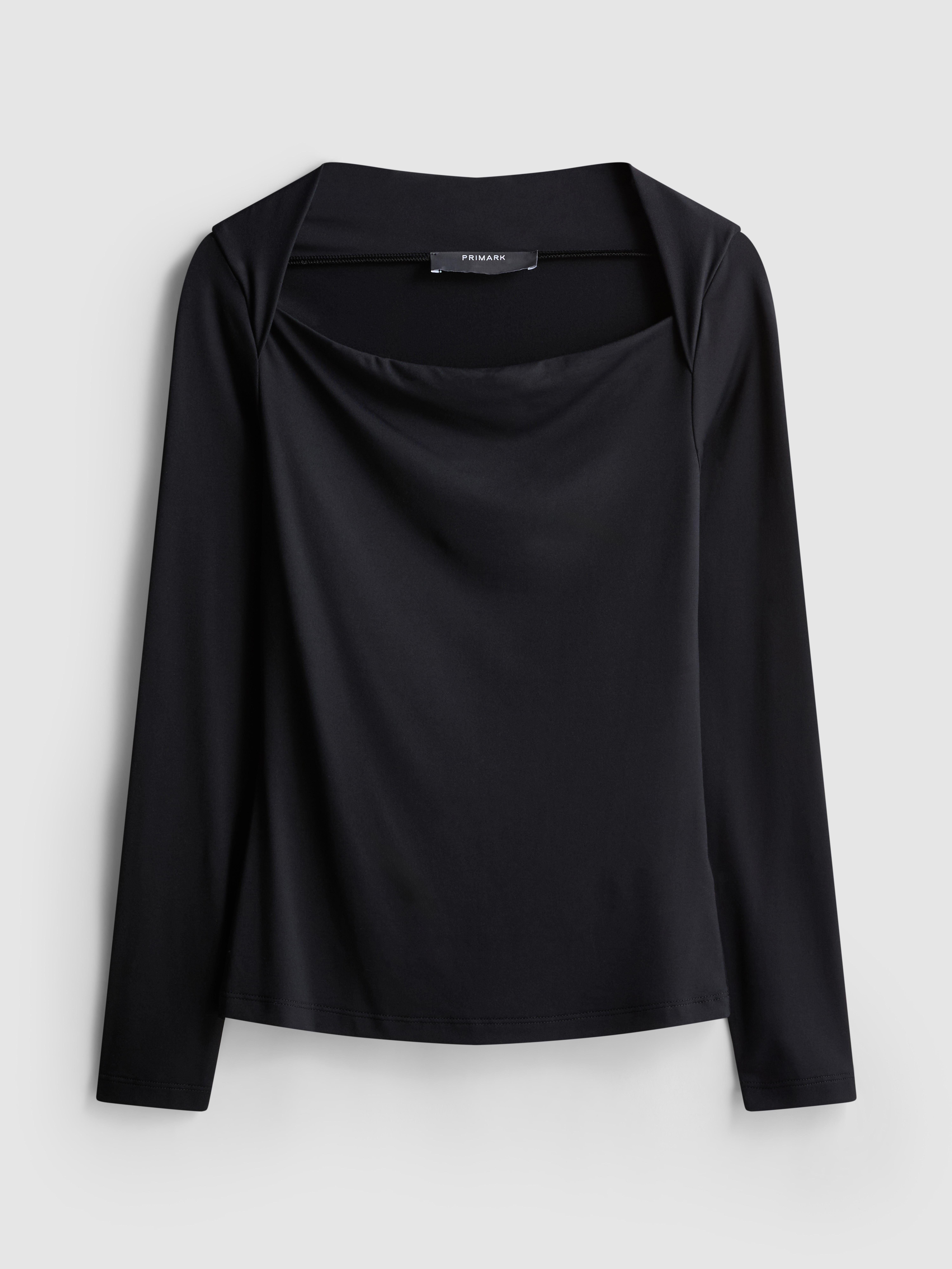 Women's Black Drape Square-Neck Top