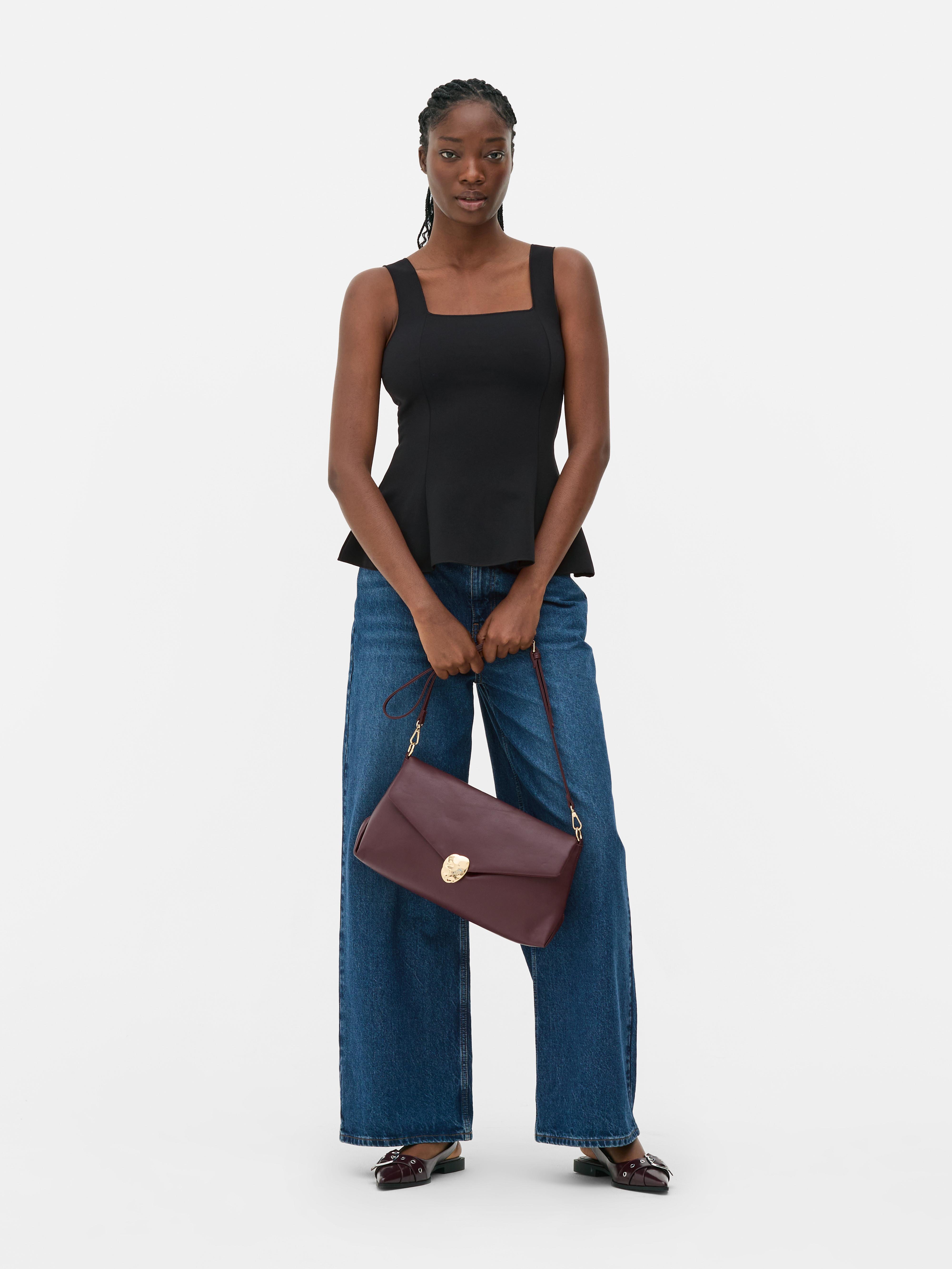 Square Neck Peplum Top Black