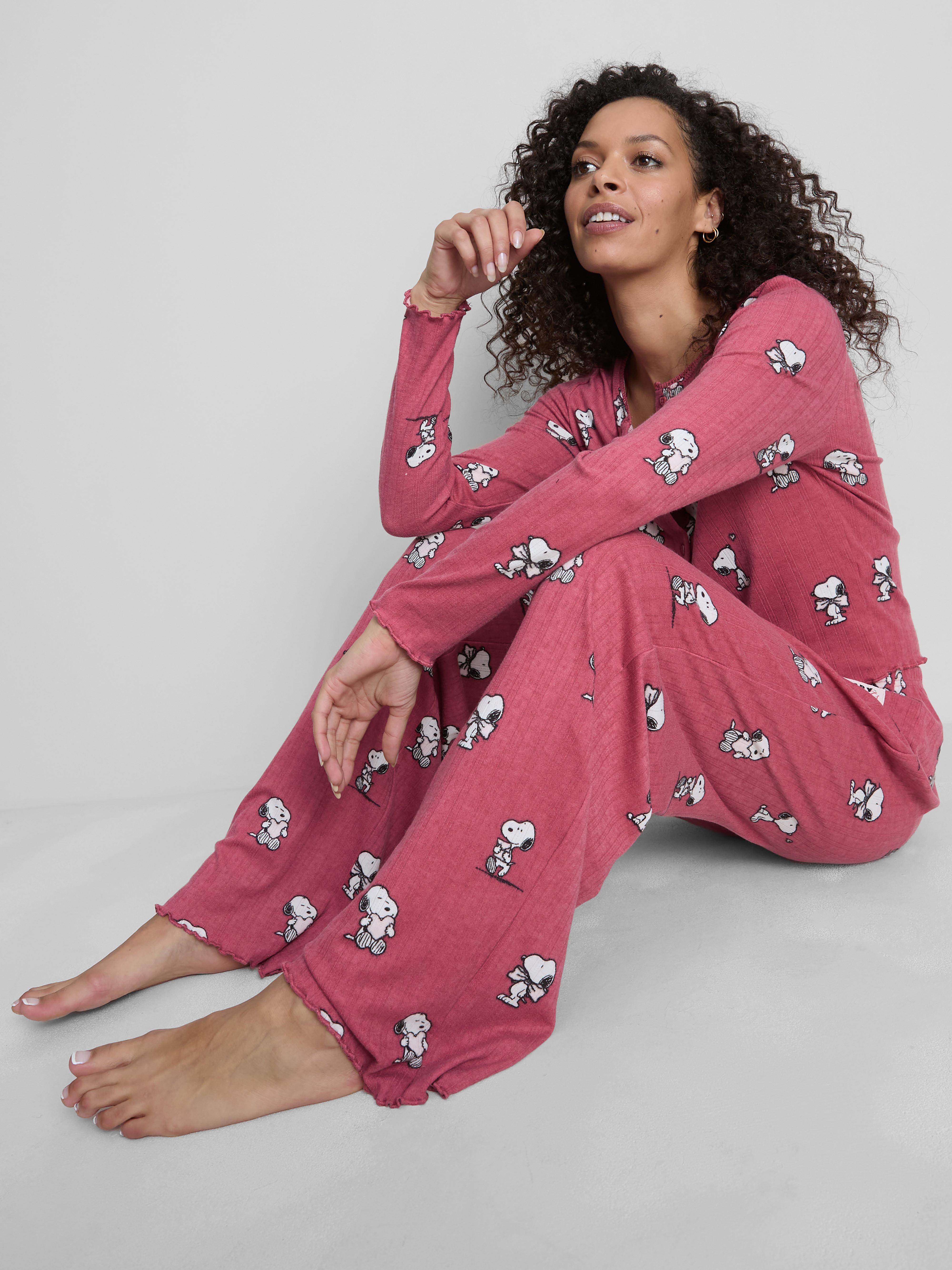 Women's Dark Pink Snoopy Graphic Button Through Pajama Top